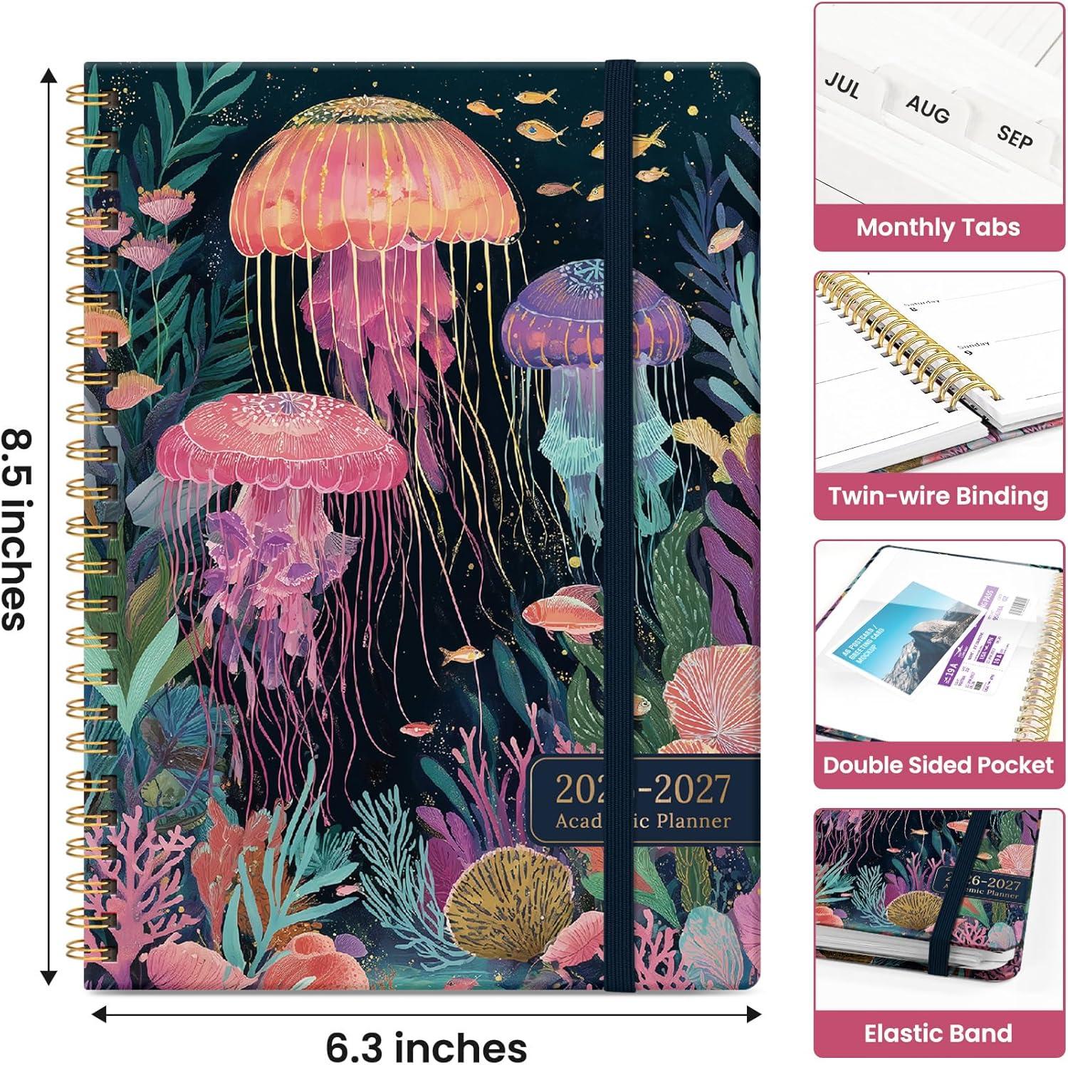 image:imagePlanner 20262027 Academic Year Monthly and Weekly Calendar Planner Jul 2026 Jun 2027 Hardcover Teacher Student Planning Agenda book with Tabs Perfect for School Office Supplies 63 x 85 Wild RoseKJellyfish