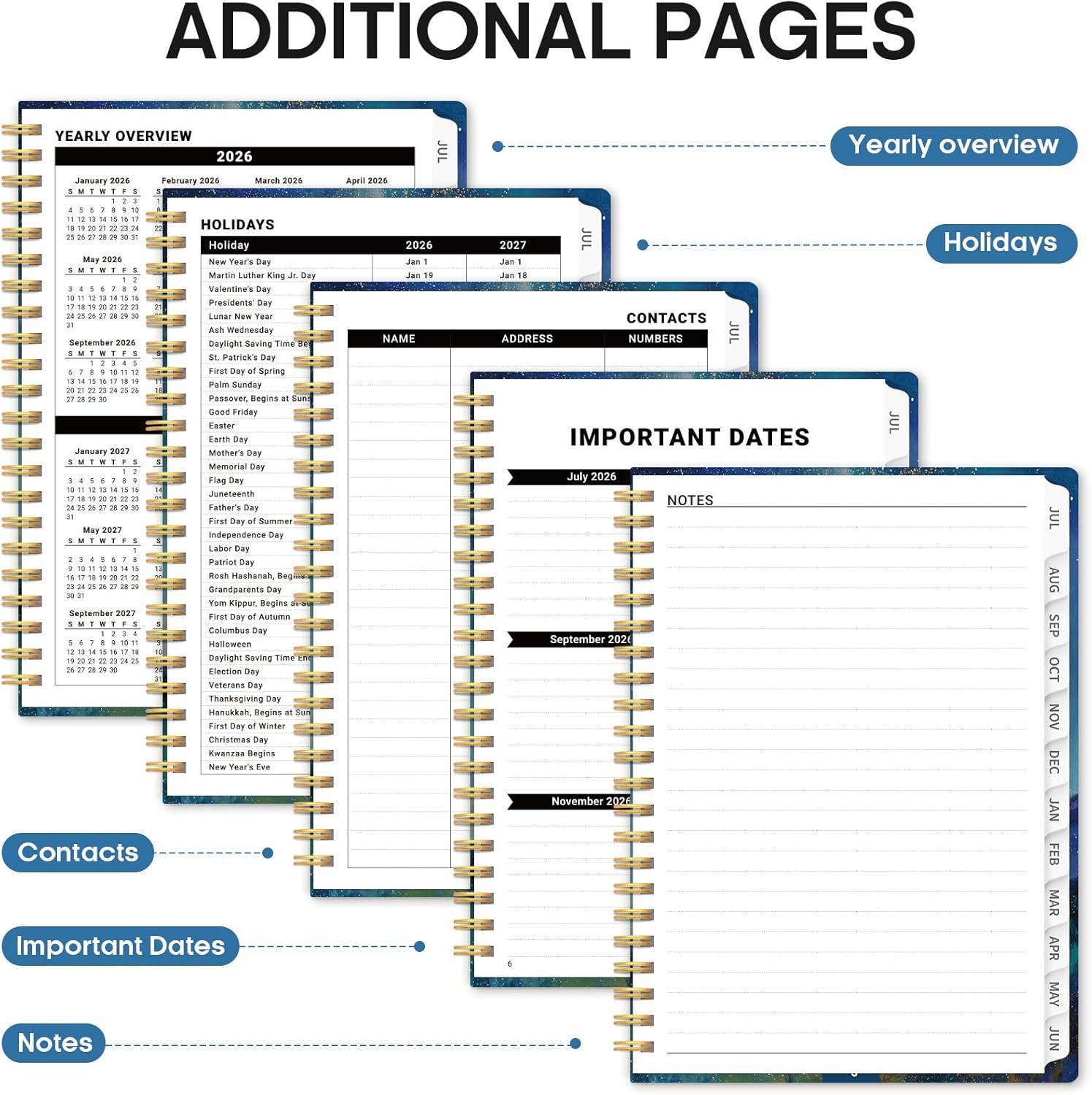 image:imagePlanner 20262027 Academic Year Monthly and Weekly Calendar Planner Jul 2026 Jun 2027 Hardcover Teacher Student Planning Agenda book with Tabs Perfect for School Office Supplies 63 x 85 Wild RoseBStarlit Peaks
