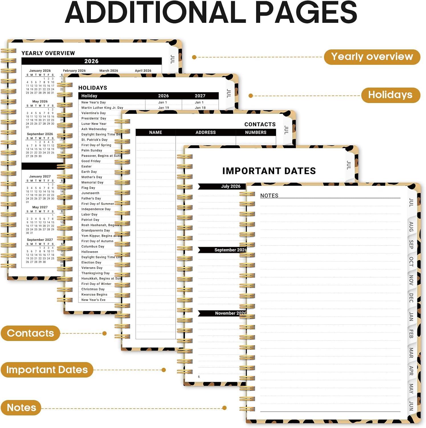 image:imagePlanner 20262027 Academic Year Monthly and Weekly Calendar Planner Jul 2026 Jun 2027 Hardcover Teacher Student Planning Agenda book with Tabs Perfect for School Office Supplies 63 x 85 Wild RoseBLeopard