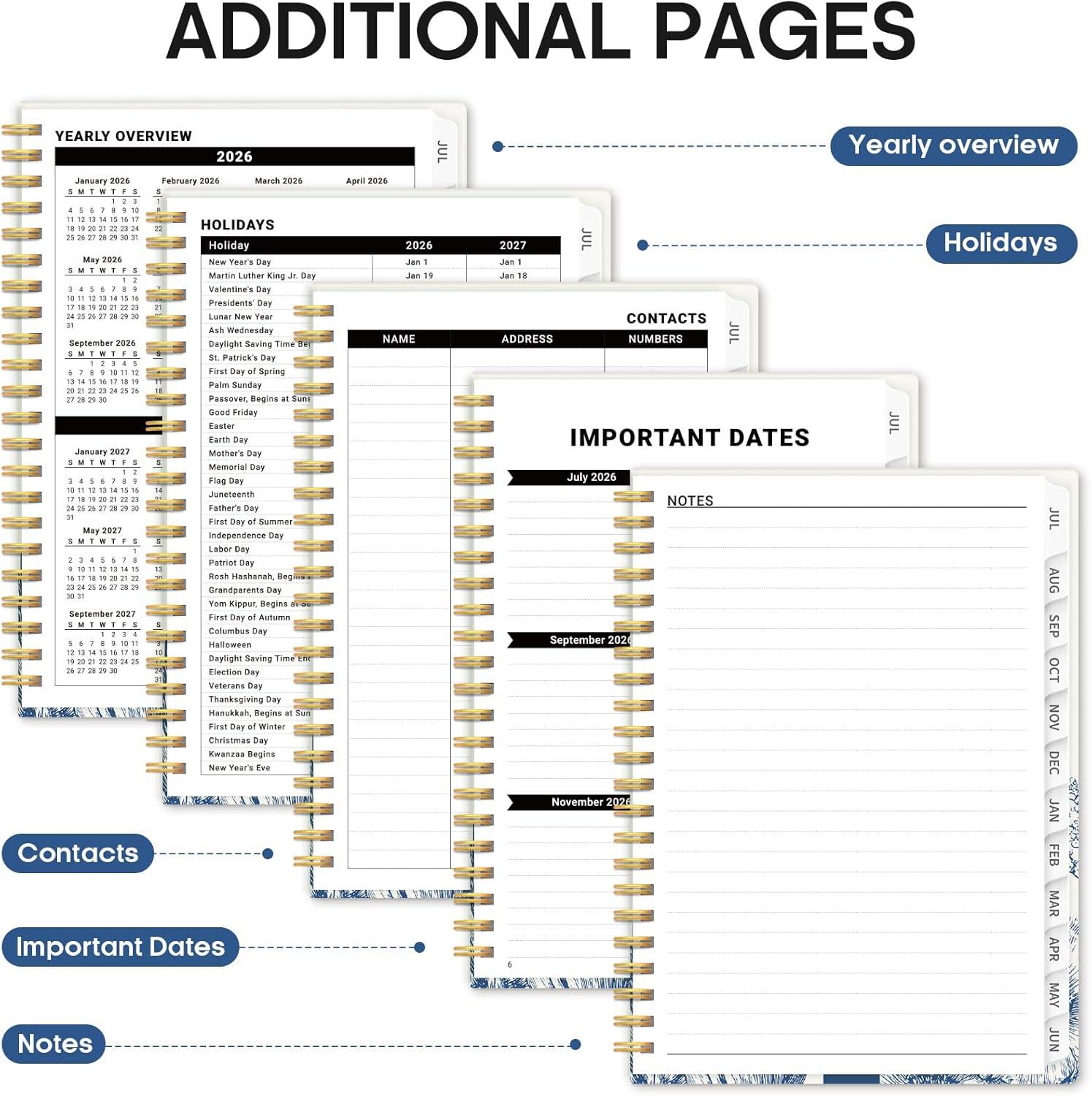 image:imagePlanner 20262027 Academic Year Monthly and Weekly Calendar Planner Jul 2026 Jun 2027 Hardcover Teacher Student Planning Agenda book with Tabs Perfect for School Office Supplies 63 x 85 Wild RoseBBlue Elegance