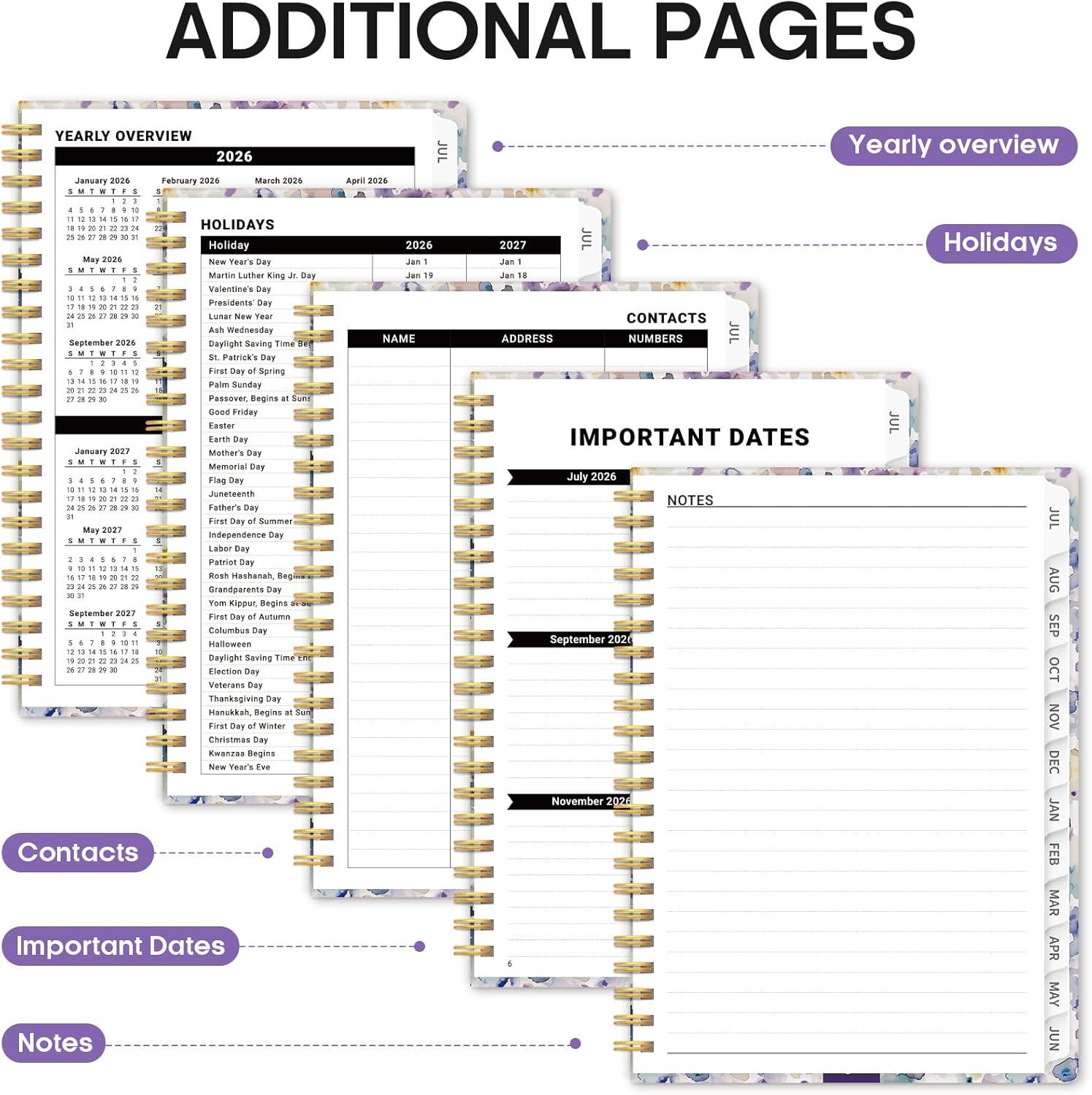 image:imagePlanner 20262027 Academic Year Monthly and Weekly Calendar Planner Jul 2026 Jun 2027 Hardcover Teacher Student Planning Agenda book with Tabs Perfect for School Office Supplies 63 x 85 Wild RoseBPurple Blocks