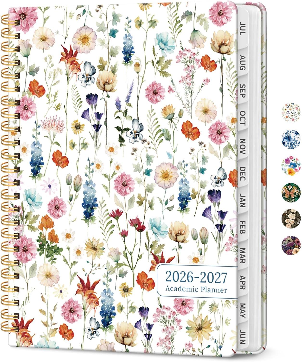 image:imagePlanner 20262027 Academic Year Monthly and Weekly Calendar Planner Jul 2026 Jun 2027 Hardcover Teacher Student Planning Agenda book with Tabs Perfect for School Office Supplies 63 x 85 Wild RoseAWildflowers