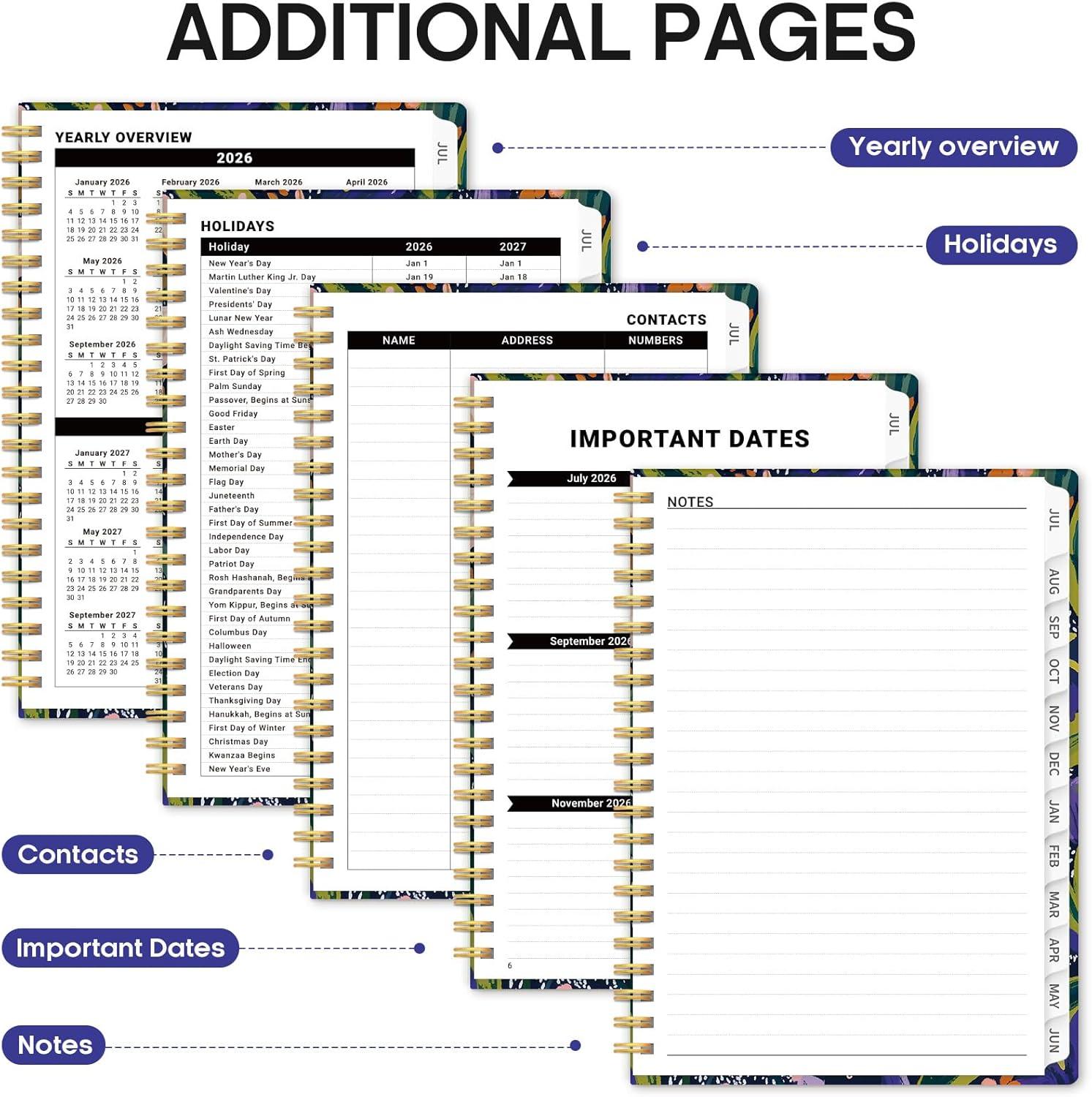 image:imagePlanner 20262027 Academic Year Monthly and Weekly Calendar Planner Jul 2026 Jun 2027 Hardcover Teacher Student Planning Agenda book with Tabs Perfect for School Office Supplies 63 x 85 Wild RoseVPetal Rhythm