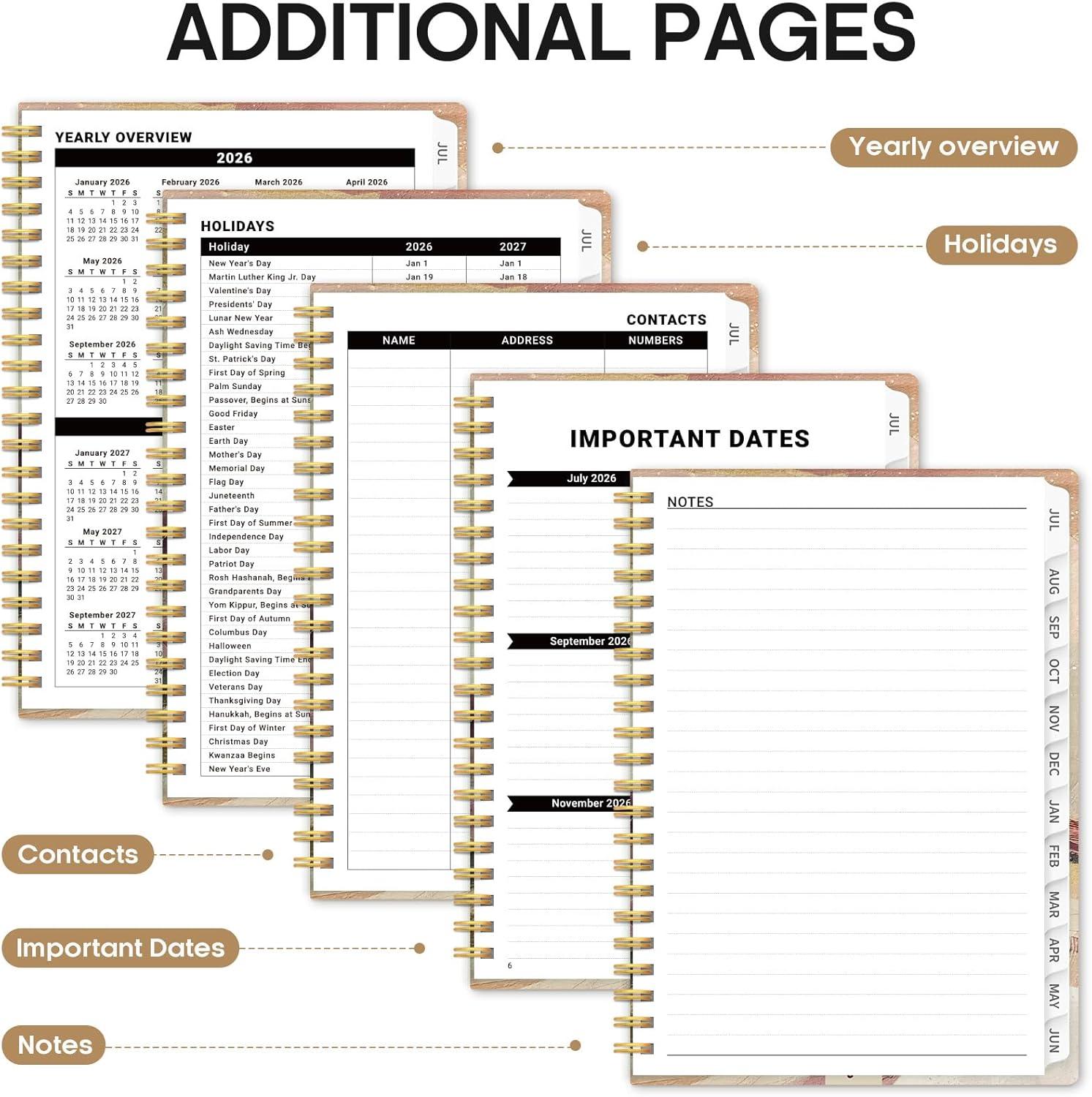 image:imagePlanner 20262027 Academic Year Monthly and Weekly Calendar Planner Jul 2026 Jun 2027 Hardcover Teacher Student Planning Agenda book with Tabs Perfect for School Office Supplies 63 x 85 Wild RoseHLandscape