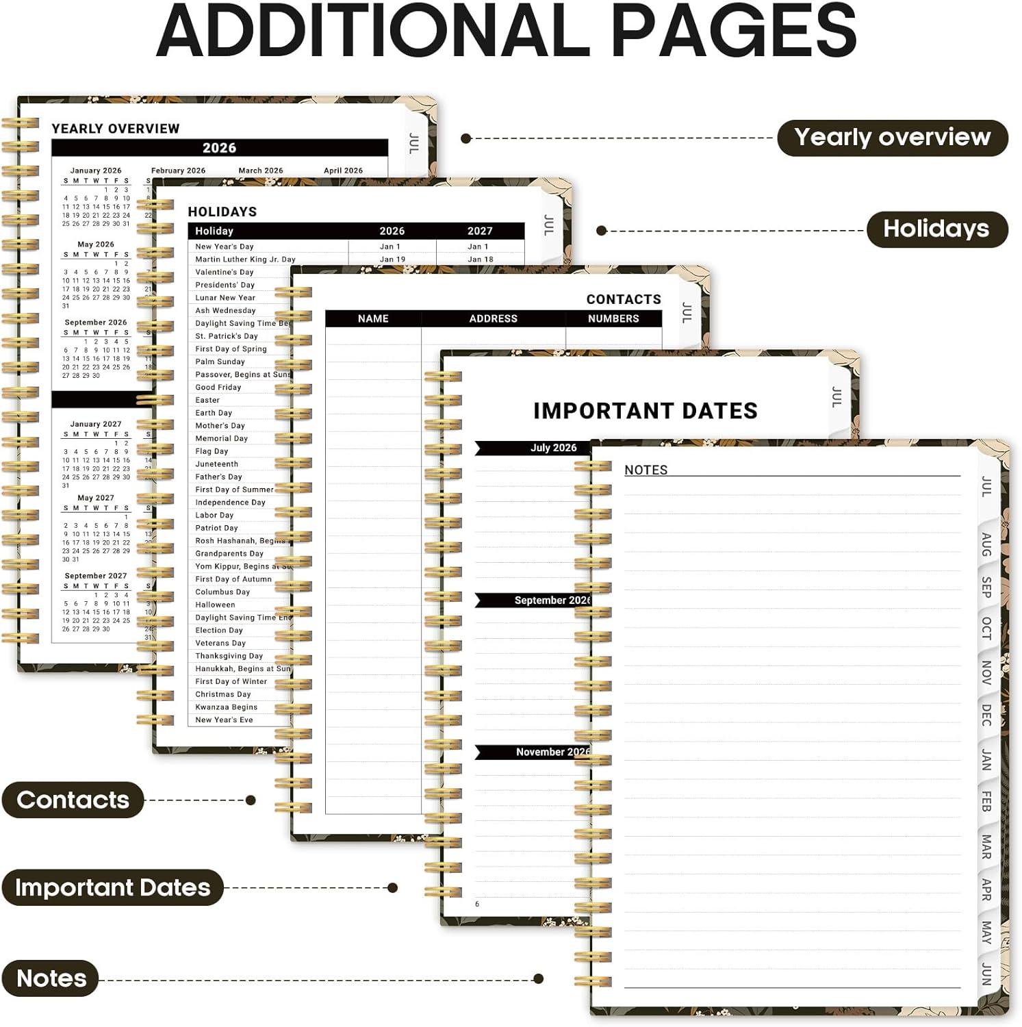 image:imagePlanner 20262027 Academic Year Monthly and Weekly Calendar Planner Jul 2026 Jun 2027 Hardcover Teacher Student Planning Agenda book with Tabs Perfect for School Office Supplies 63 x 85 Wild RoseCWild Rose