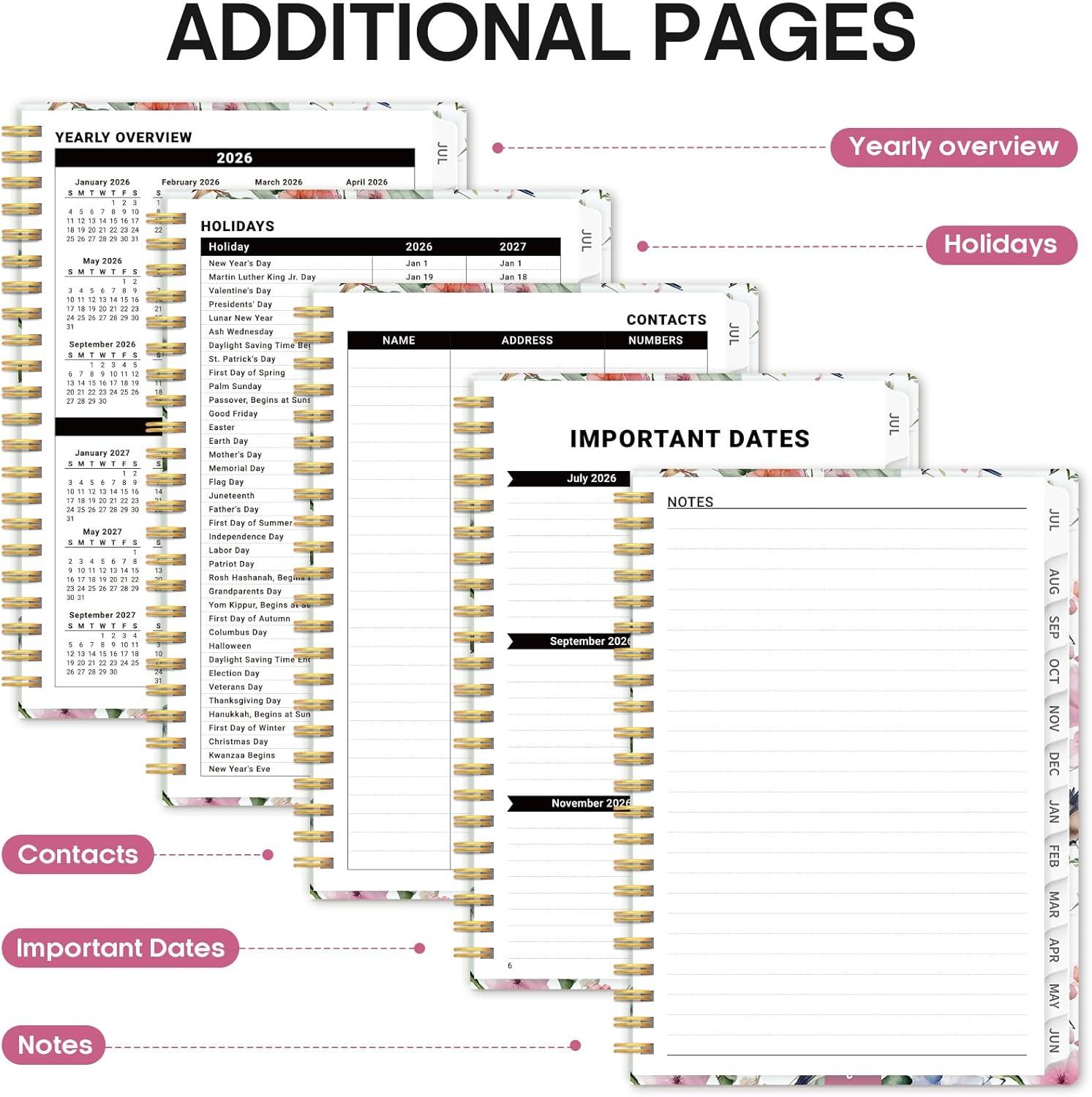 image:imagePlanner 20262027 Academic Year Monthly and Weekly Calendar Planner Jul 2026 Jun 2027 Hardcover Teacher Student Planning Agenda book with Tabs Perfect for School Office Supplies 63 x 85 Wild RoseLSongbird Bloom