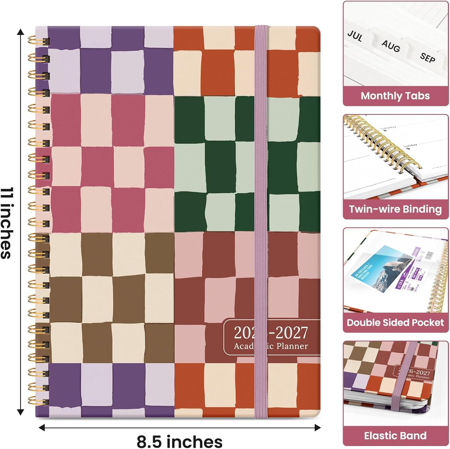 image:imagePlanner 20262027 Academic Year Monthly and Weekly Calendar Planner Jul 2026 Jun 2027 Hardcover Teacher Student Planning Agenda book with Tabs Perfect for School Office Supplies 63 x 85 Wild RoseFCheckered