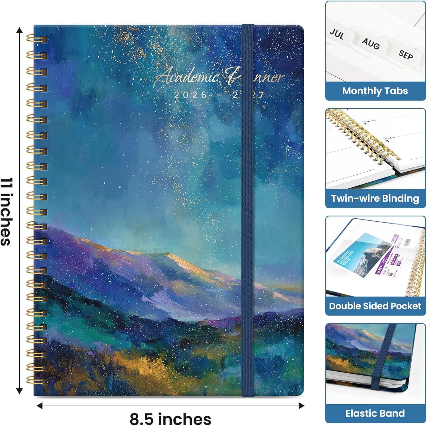 image:imagePlanner 20262027 Academic Year Monthly and Weekly Calendar Planner Jul 2026 Jun 2027 Hardcover Teacher Student Planning Agenda book with Tabs Perfect for School Office Supplies 63 x 85 Wild RoseBStarlit Peaks