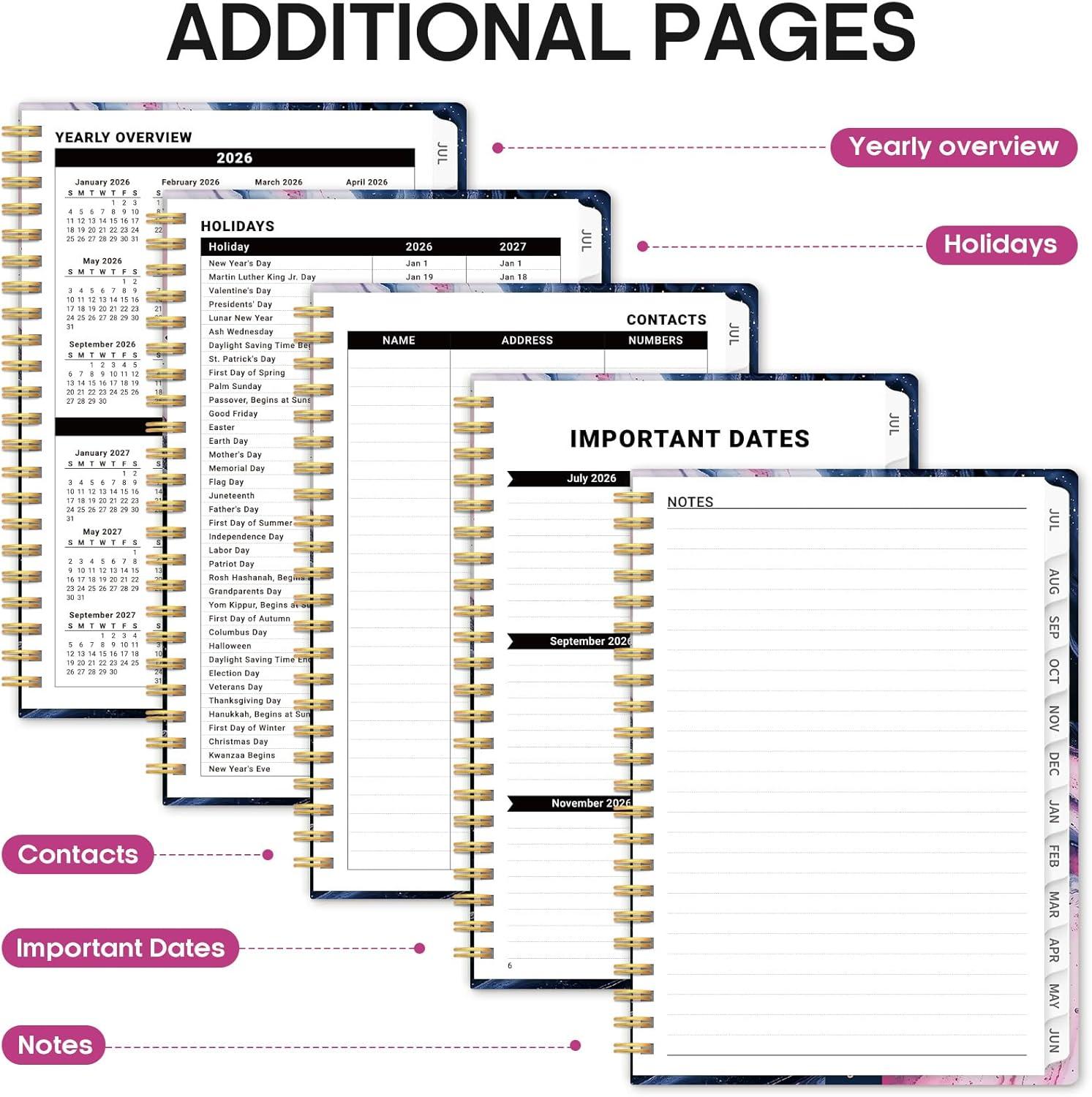 image:imagePlanner 20262027 Academic Year Monthly and Weekly Calendar Planner Jul 2026 Jun 2027 Hardcover Teacher Student Planning Agenda book with Tabs Perfect for School Office Supplies 63 x 85 Wild RoseXPink Vortex