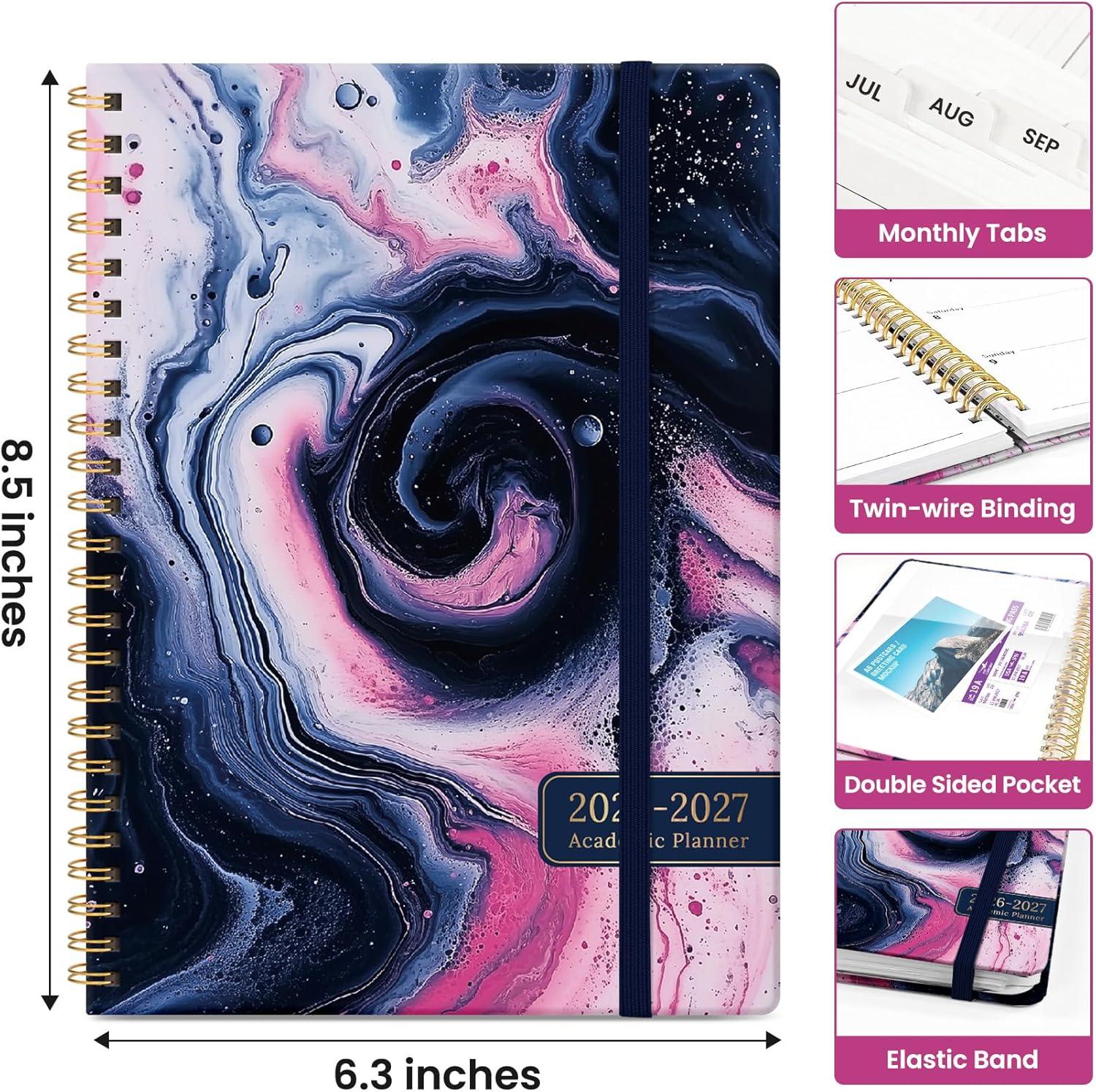 image:imagePlanner 20262027 Academic Year Monthly and Weekly Calendar Planner Jul 2026 Jun 2027 Hardcover Teacher Student Planning Agenda book with Tabs Perfect for School Office Supplies 63 x 85 Wild RoseXPink Vortex