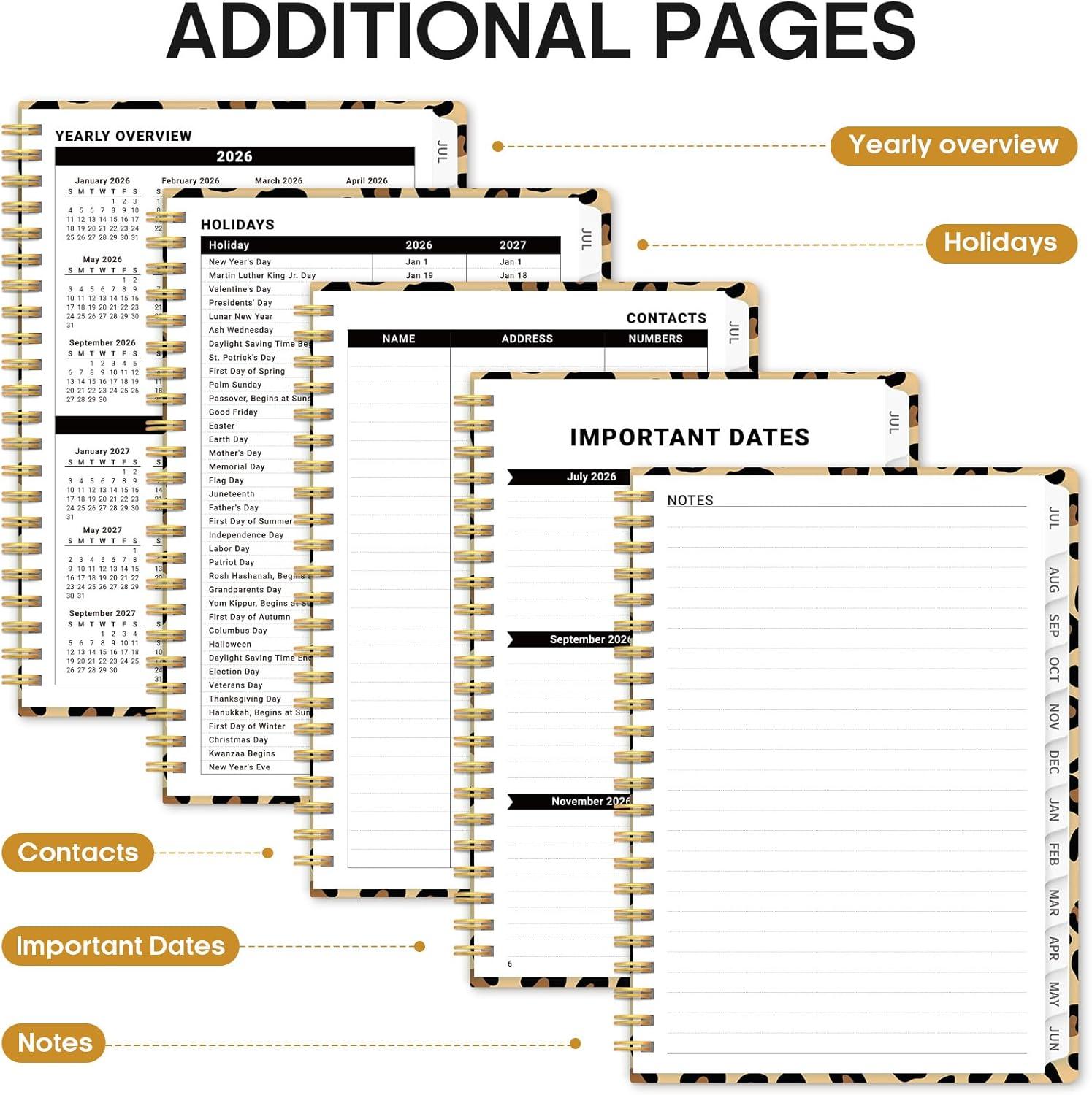image:imagePlanner 20262027 Academic Year Monthly and Weekly Calendar Planner Jul 2026 Jun 2027 Hardcover Teacher Student Planning Agenda book with Tabs Perfect for School Office Supplies 63 x 85 Wild RoseBLeopard