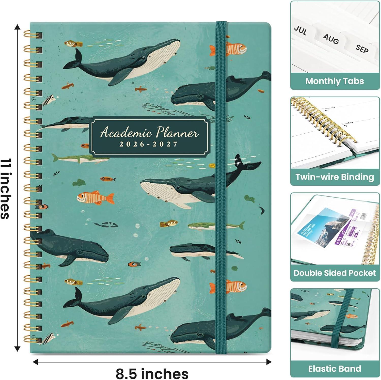 image:imagePlanner 20262027 Academic Year Monthly and Weekly Calendar Planner Jul 2026 Jun 2027 Hardcover Teacher Student Planning Agenda book with Tabs Perfect for School Office Supplies 63 x 85 Wild RoseGDepths Whale