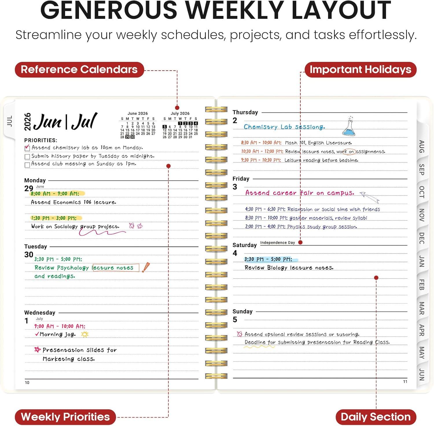 image:imagePlanner 20262027 Academic Year Monthly and Weekly Calendar Planner Jul 2026 Jun 2027 Hardcover Teacher Student Planning Agenda book with Tabs Perfect for School Office Supplies 63 x 85 Wild RoseTFloral Gallery