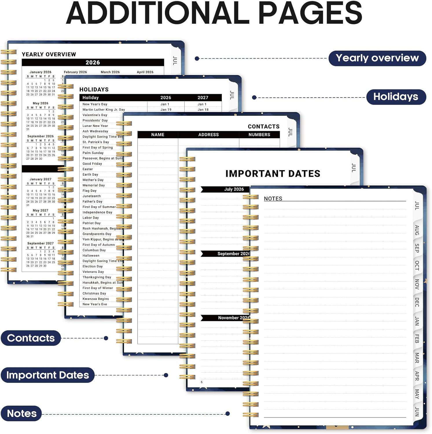 image:imagePlanner 20262027 Academic Year Monthly and Weekly Calendar Planner Jul 2026 Jun 2027 Hardcover Teacher Student Planning Agenda book with Tabs Perfect for School Office Supplies 63 x 85 Wild RoseJStarry Night