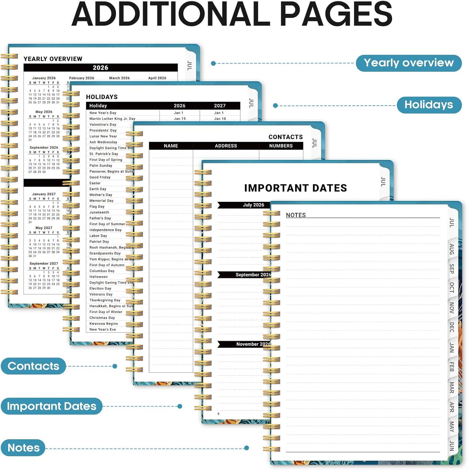 image:imagePlanner 20262027 Academic Year Monthly and Weekly Calendar Planner Jul 2026 Jun 2027 Hardcover Teacher Student Planning Agenda book with Tabs Perfect for School Office Supplies 63 x 85 Wild RoseYDeep Bearings