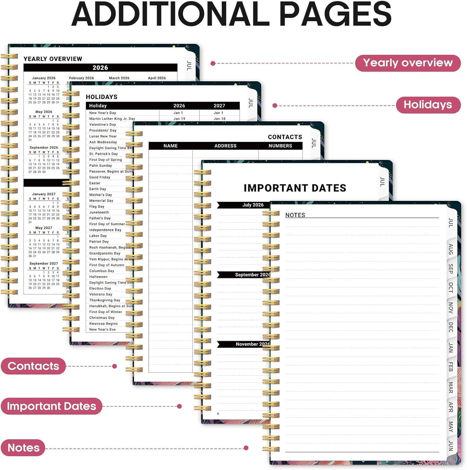 image:imagePlanner 20262027 Academic Year Monthly and Weekly Calendar Planner Jul 2026 Jun 2027 Hardcover Teacher Student Planning Agenda book with Tabs Perfect for School Office Supplies 63 x 85 Wild RoseKJellyfish