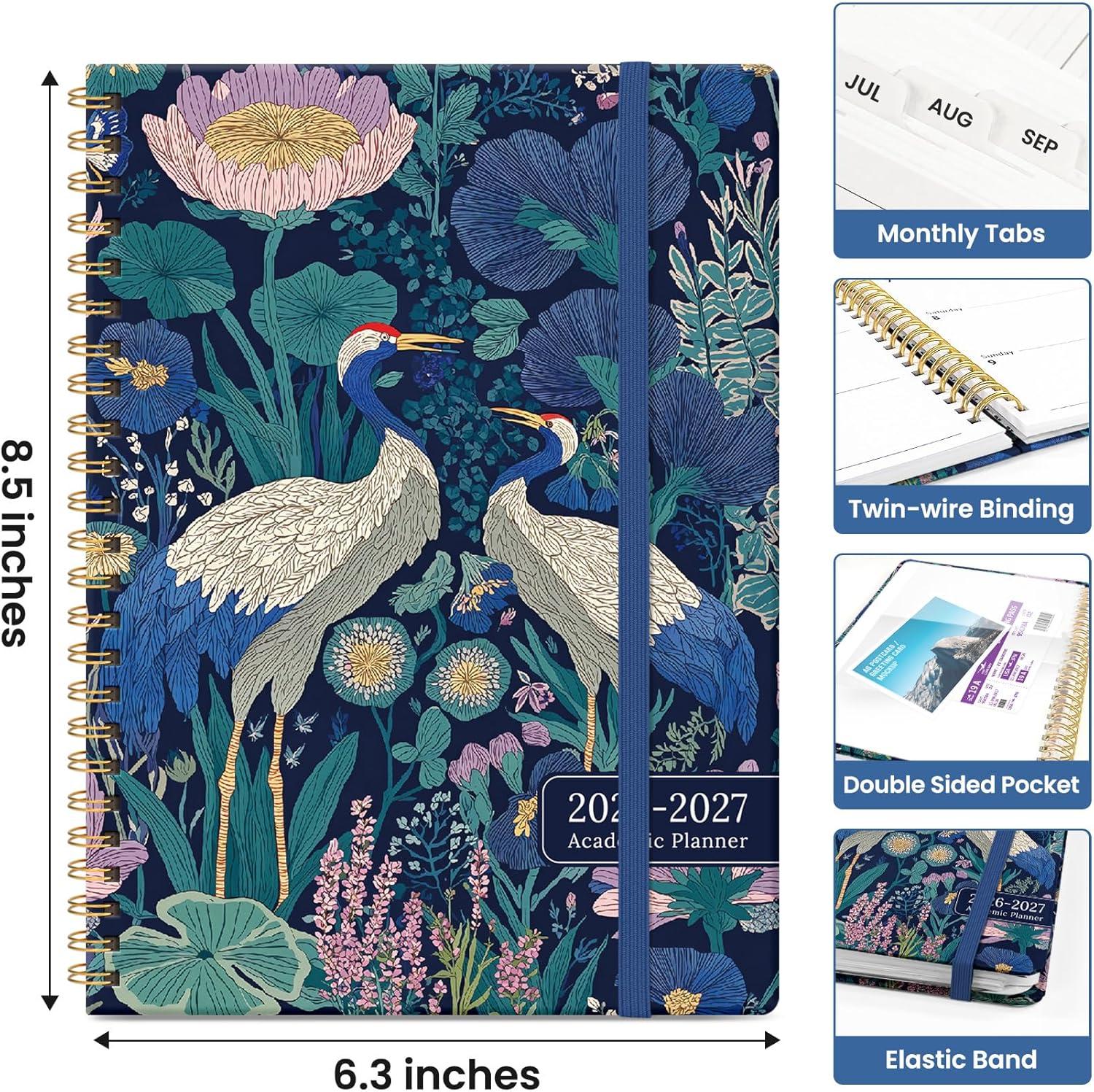 image:imagePlanner 20262027 Academic Year Monthly and Weekly Calendar Planner Jul 2026 Jun 2027 Hardcover Teacher Student Planning Agenda book with Tabs Perfect for School Office Supplies 63 x 85 Wild RoseWMidnight Cranes