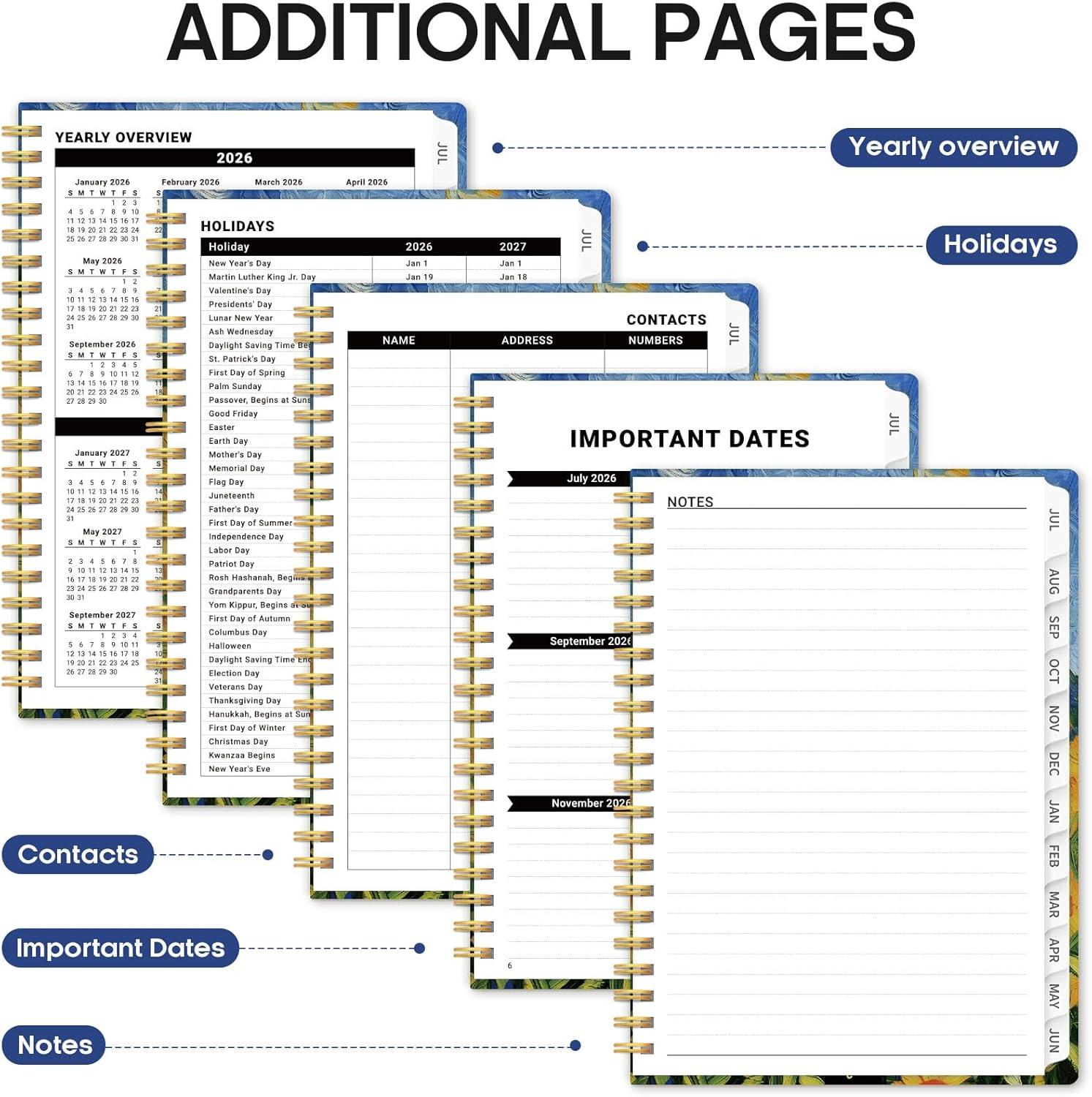 image:imagePlanner 20262027 Academic Year Monthly and Weekly Calendar Planner Jul 2026 Jun 2027 Hardcover Teacher Student Planning Agenda book with Tabs Perfect for School Office Supplies 63 x 85 Wild RoseZMidnight Stroll