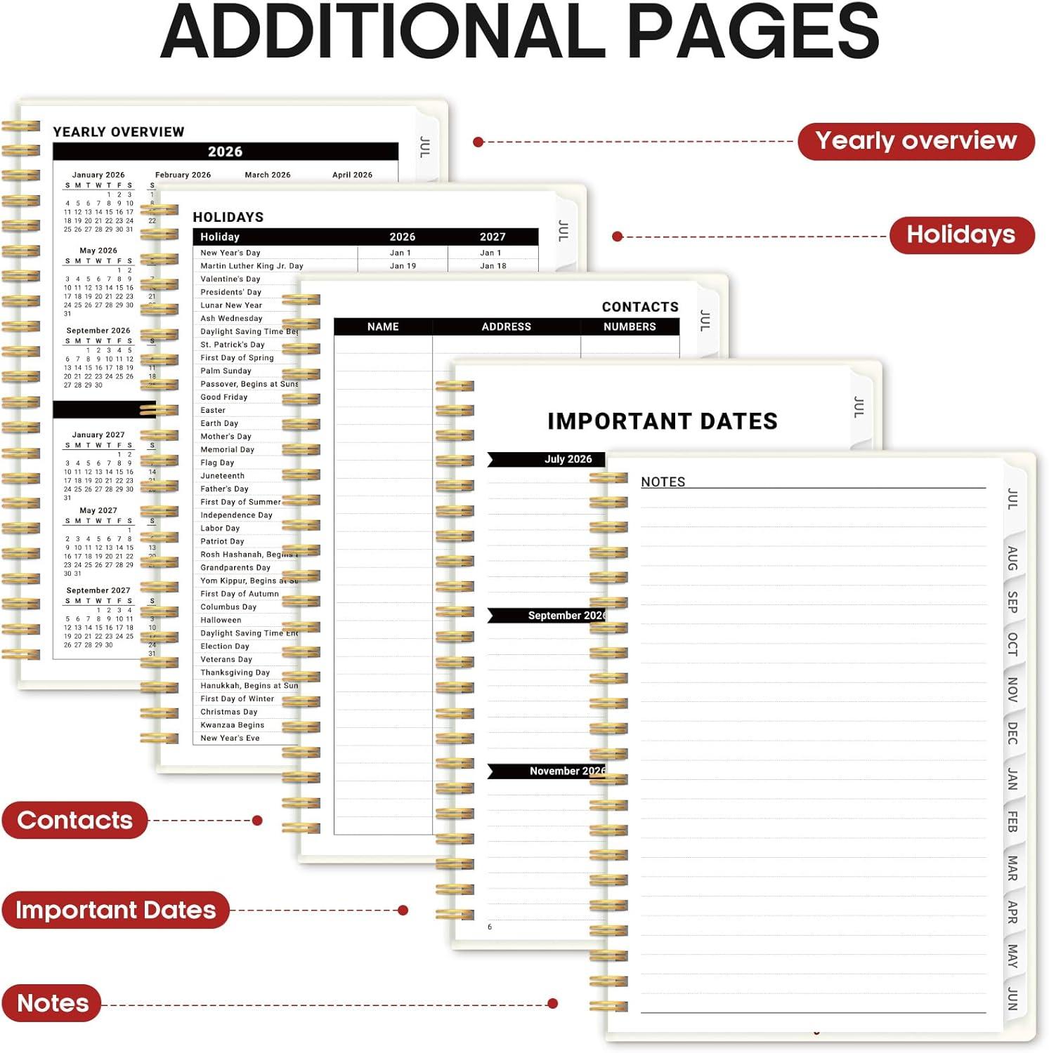 image:imagePlanner 20262027 Academic Year Monthly and Weekly Calendar Planner Jul 2026 Jun 2027 Hardcover Teacher Student Planning Agenda book with Tabs Perfect for School Office Supplies 63 x 85 Wild RoseTFloral Gallery