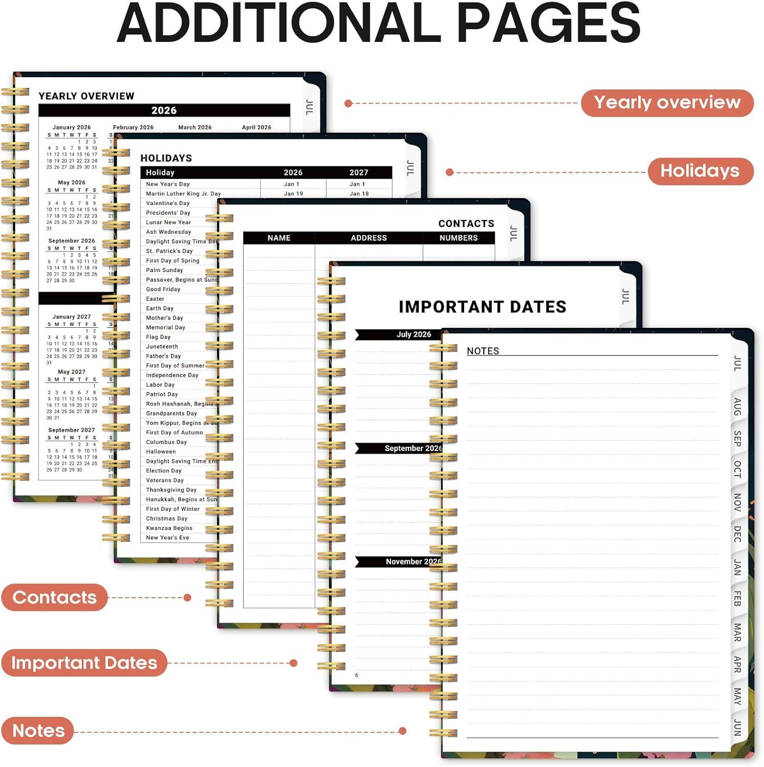 image:imagePlanner 20262027 Academic Year Monthly and Weekly Calendar Planner Jul 2026 Jun 2027 Hardcover Teacher Student Planning Agenda book with Tabs Perfect for School Office Supplies 63 x 85 Wild RoseIHumming Glow