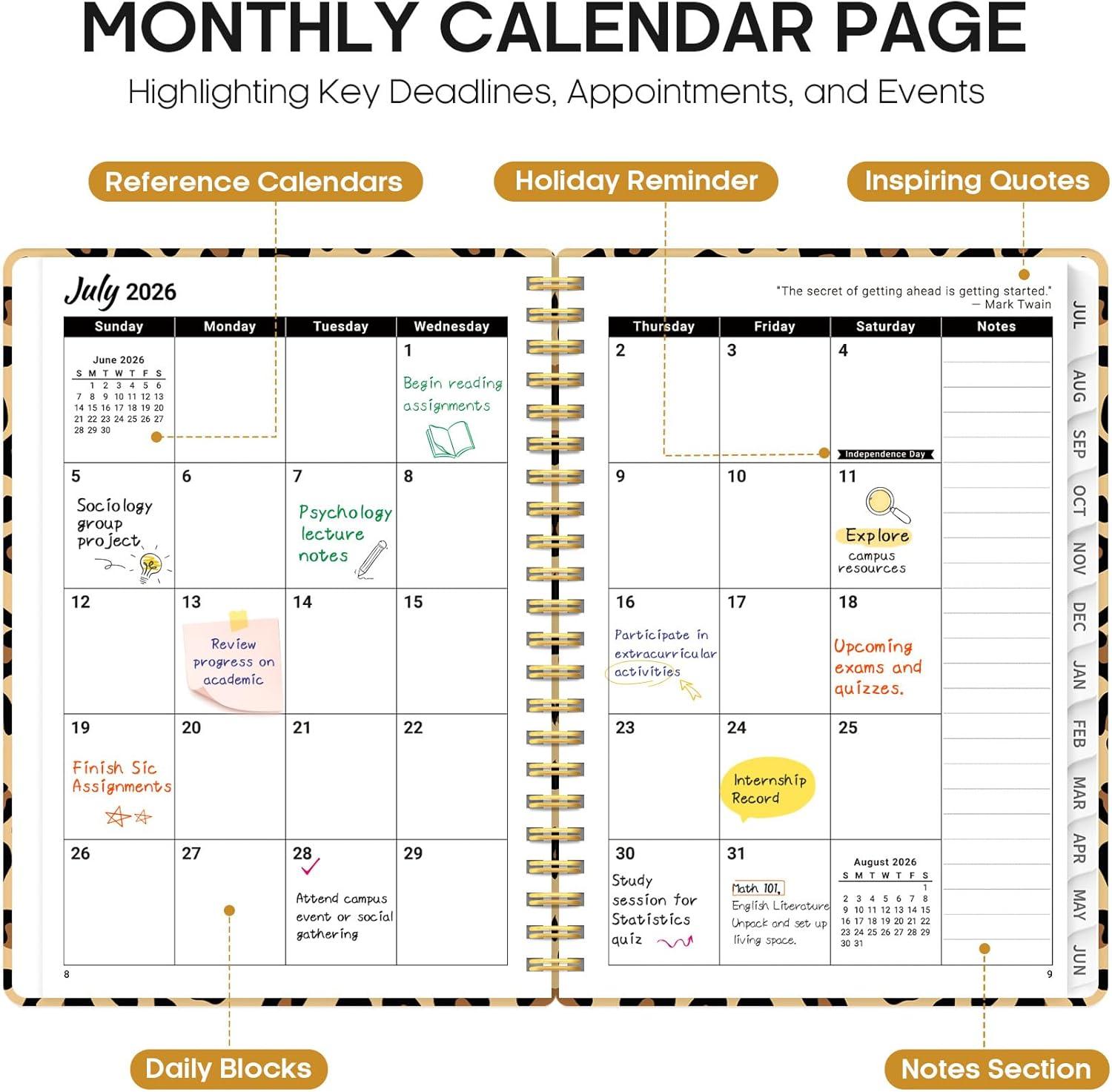image:imagePlanner 20262027 Academic Year Monthly and Weekly Calendar Planner Jul 2026 Jun 2027 Hardcover Teacher Student Planning Agenda book with Tabs Perfect for School Office Supplies 63 x 85 Wild RoseBLeopard