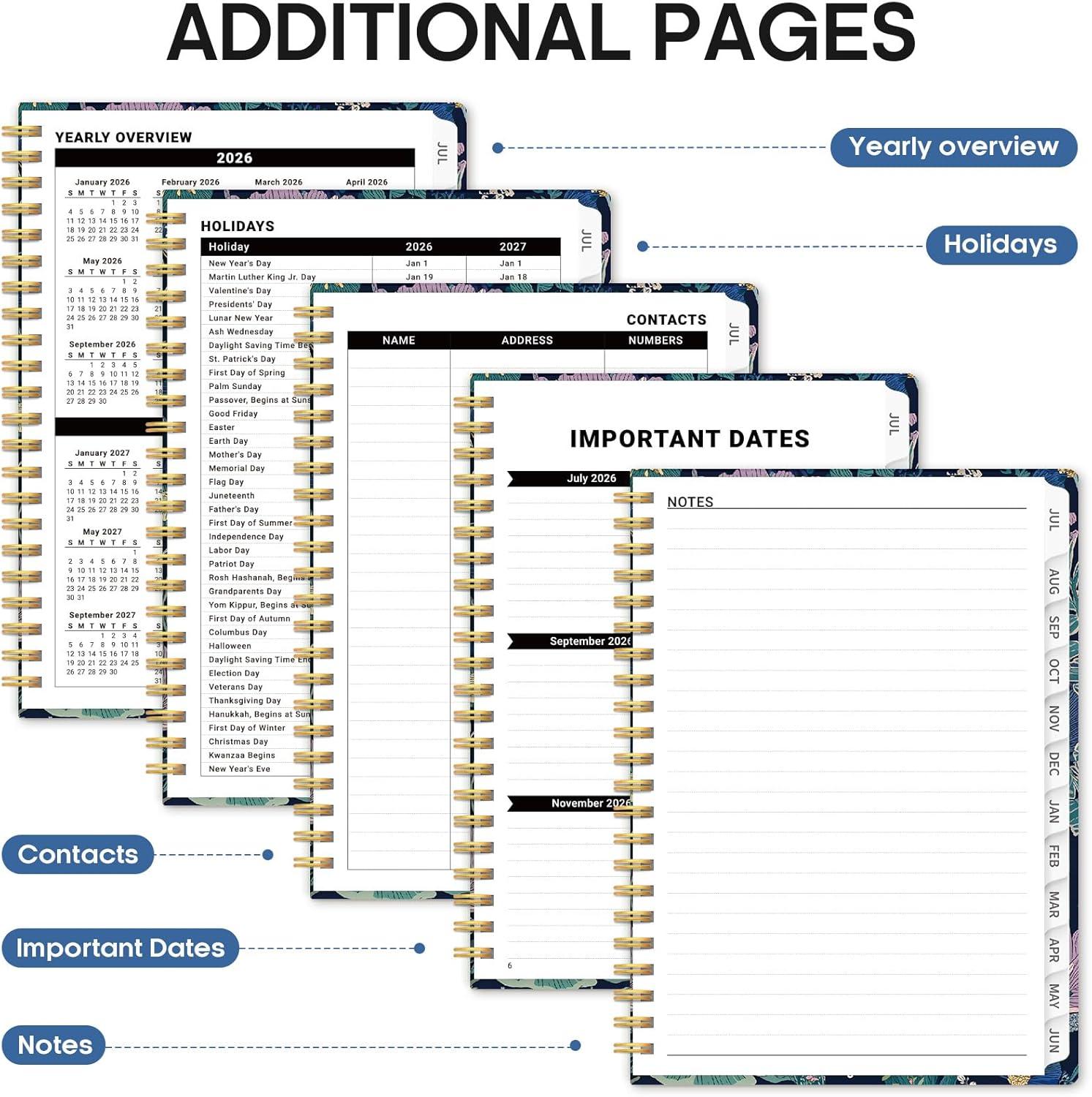 image:imagePlanner 20262027 Academic Year Monthly and Weekly Calendar Planner Jul 2026 Jun 2027 Hardcover Teacher Student Planning Agenda book with Tabs Perfect for School Office Supplies 63 x 85 Wild RoseWMidnight Cranes