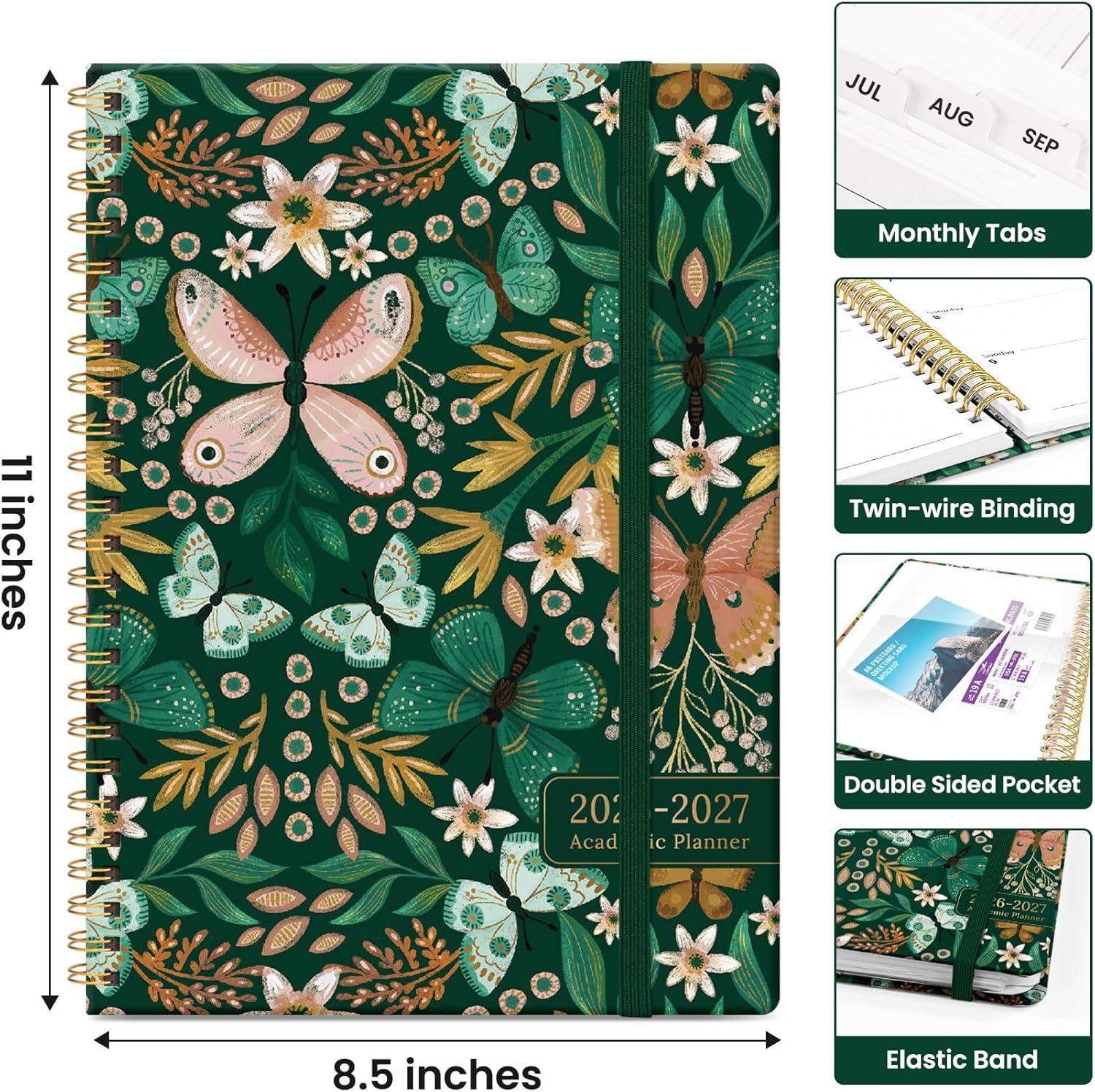 image:imagePlanner 20262027 Academic Year Monthly and Weekly Calendar Planner Jul 2026 Jun 2027 Hardcover Teacher Student Planning Agenda book with Tabs Perfect for School Office Supplies 63 x 85 Wild RoseDButterfly
