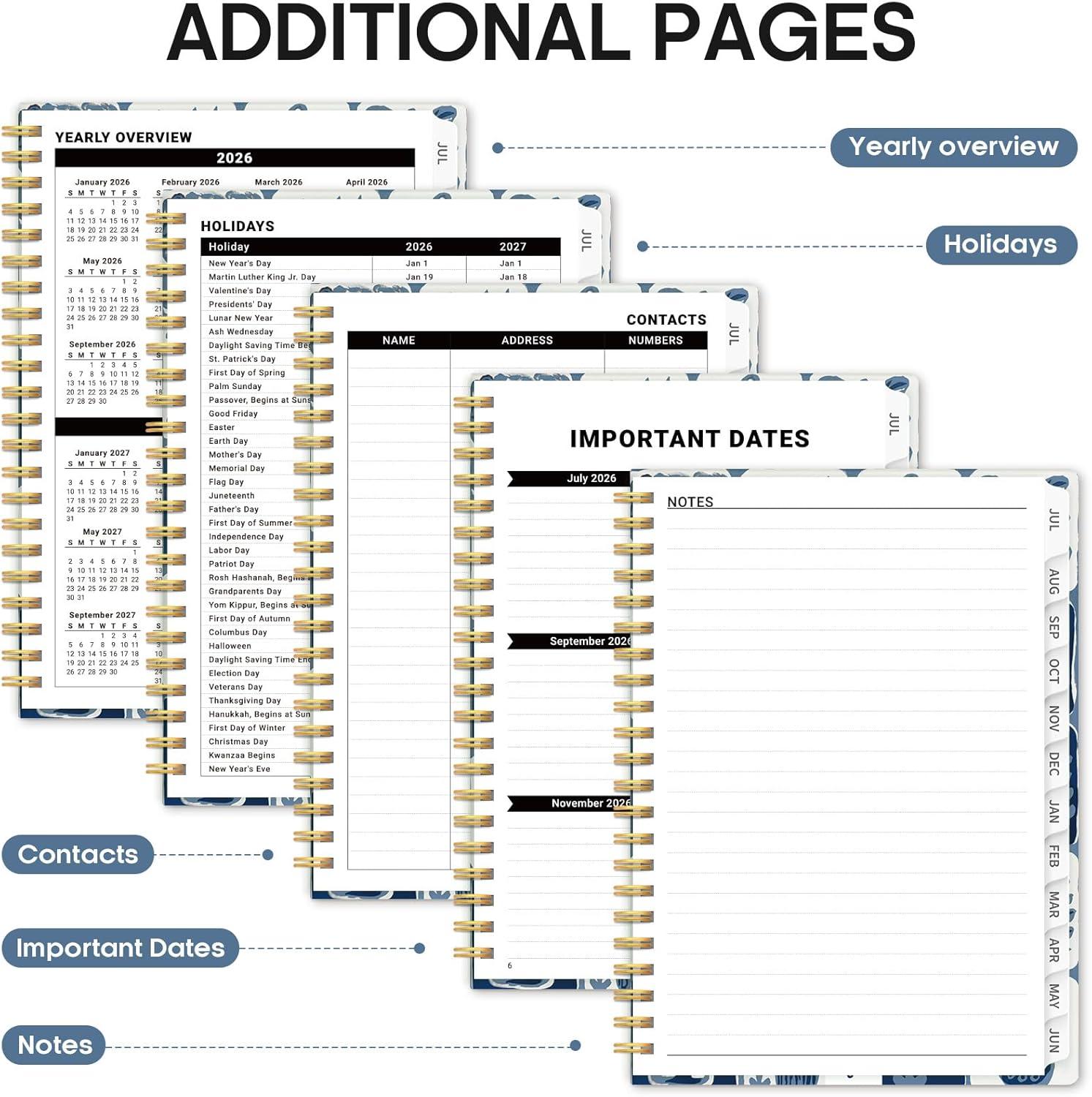 image:imagePlanner 20262027 Academic Year Monthly and Weekly Calendar Planner Jul 2026 Jun 2027 Hardcover Teacher Student Planning Agenda book with Tabs Perfect for School Office Supplies 63 x 85 Wild RoseQBlue Art