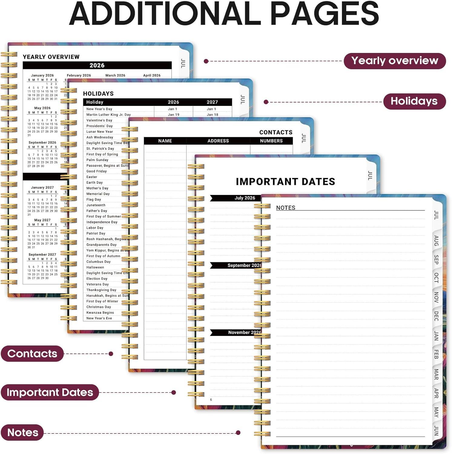 image:imagePlanner 20262027 Academic Year Monthly and Weekly Calendar Planner Jul 2026 Jun 2027 Hardcover Teacher Student Planning Agenda book with Tabs Perfect for School Office Supplies 63 x 85 Wild RoseMRadiant Pastures