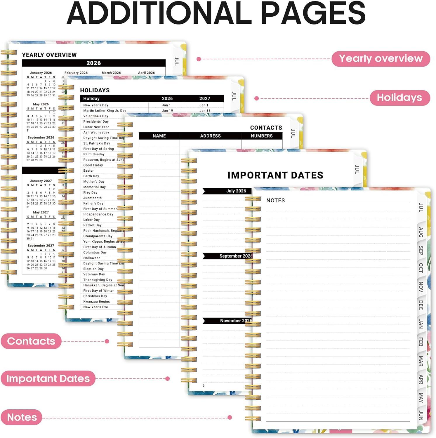 image:imagePlanner 20262027 Academic Year Monthly and Weekly Calendar Planner Jul 2026 Jun 2027 Hardcover Teacher Student Planning Agenda book with Tabs Perfect for School Office Supplies 63 x 85 Wild RoseBBloom Floral