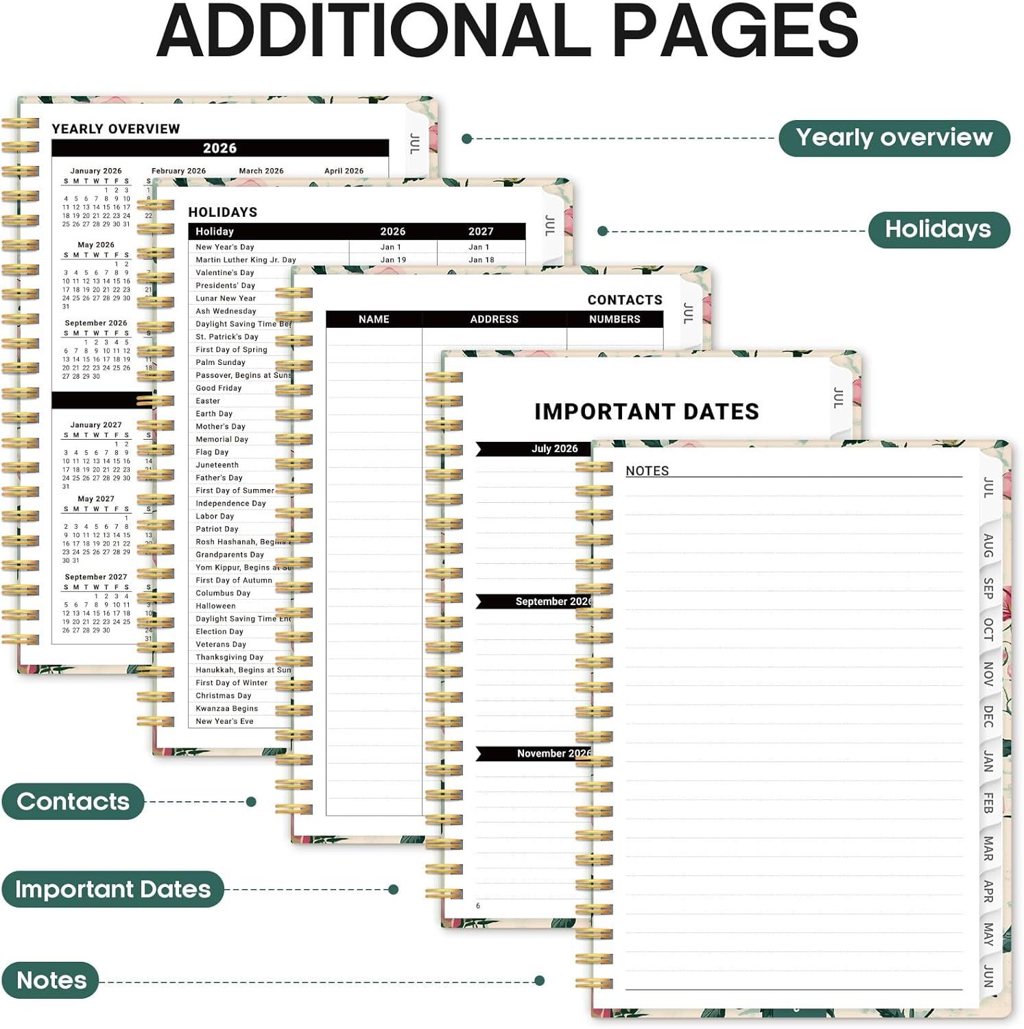 image:imagePlanner 20262027 Academic Year Monthly and Weekly Calendar Planner Jul 2026 Jun 2027 Hardcover Teacher Student Planning Agenda book with Tabs Perfect for School Office Supplies 63 x 85 Wild RoseUBlush Peony