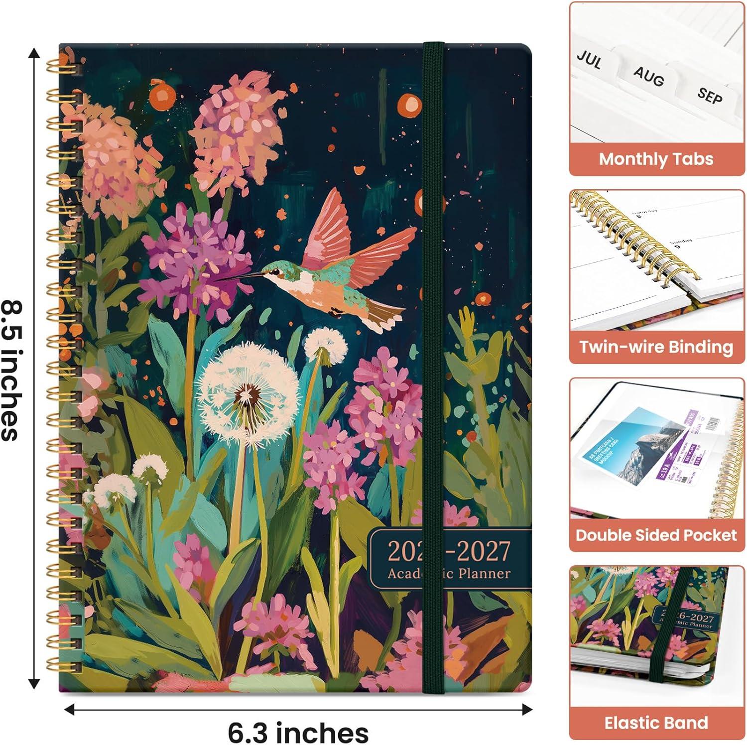 image:imagePlanner 20262027 Academic Year Monthly and Weekly Calendar Planner Jul 2026 Jun 2027 Hardcover Teacher Student Planning Agenda book with Tabs Perfect for School Office Supplies 63 x 85 Wild RoseIHumming Glow
