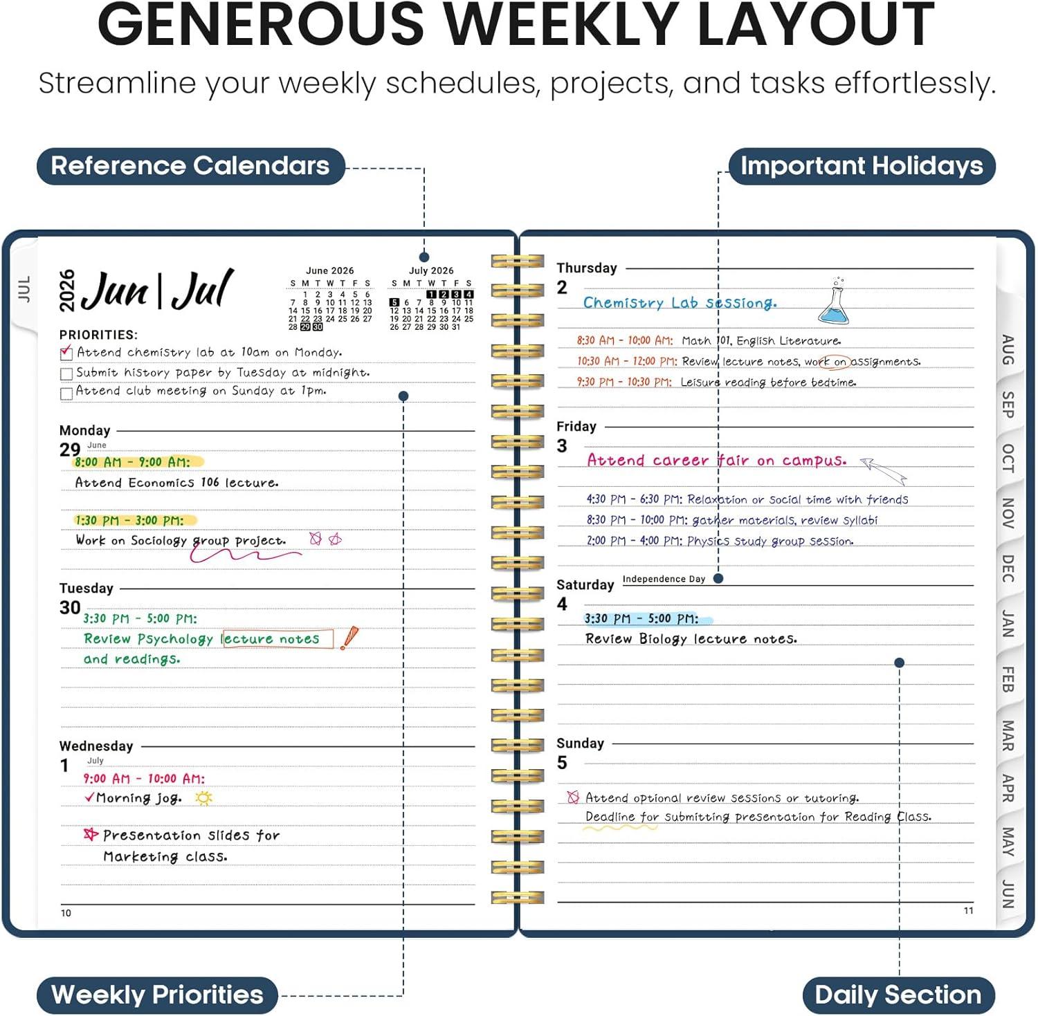 image:imagePlanner 20262027 Academic Year Monthly and Weekly Calendar Planner Jul 2026 Jun 2027 Hardcover Teacher Student Planning Agenda book with Tabs Perfect for School Office Supplies 63 x 85 Wild RoseSSoft Balance