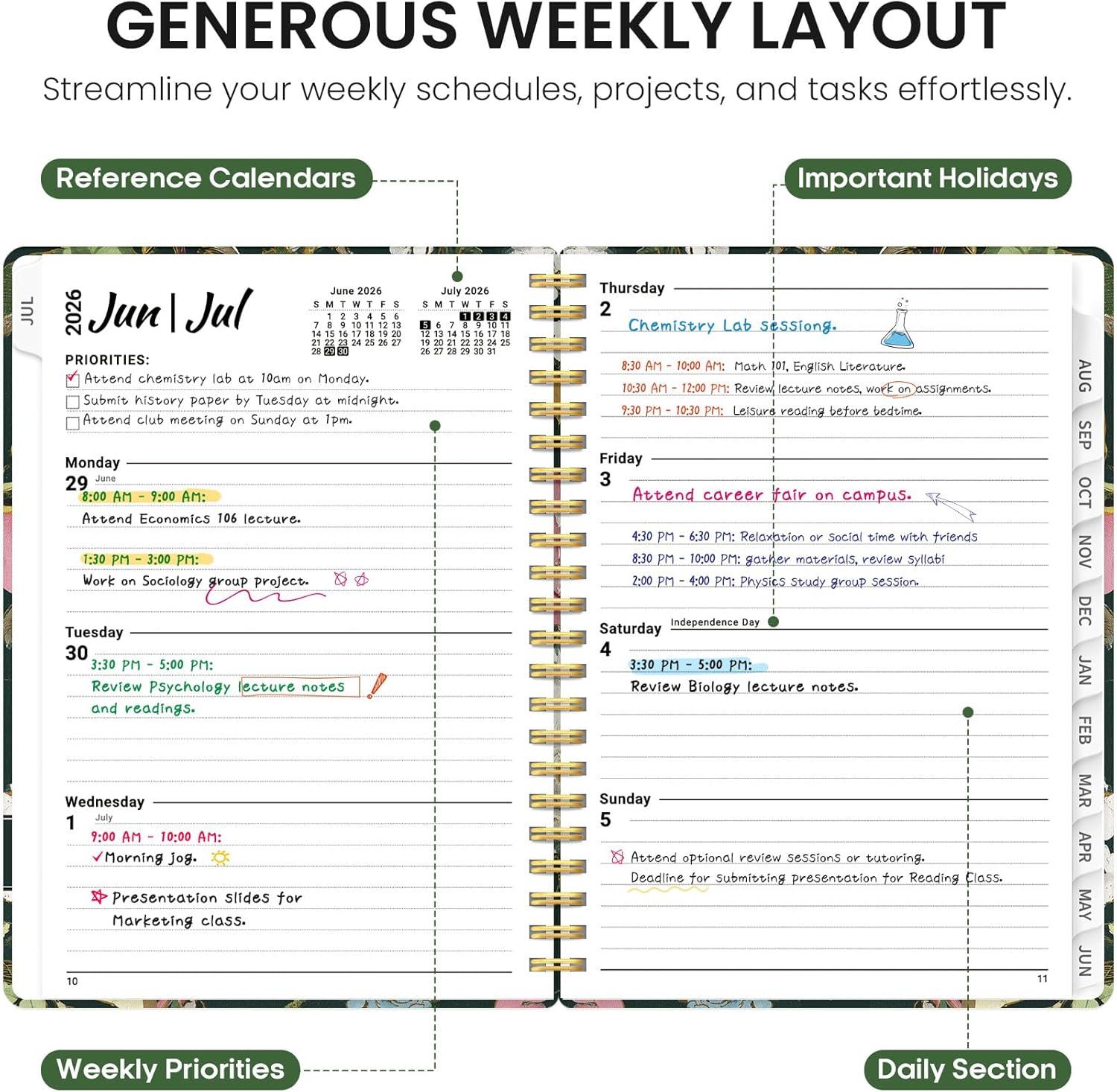image:imagePlanner 20262027 Academic Year Monthly and Weekly Calendar Planner Jul 2026 Jun 2027 Hardcover Teacher Student Planning Agenda book with Tabs Perfect for School Office Supplies 63 x 85 Wild RosePColorful Painting
