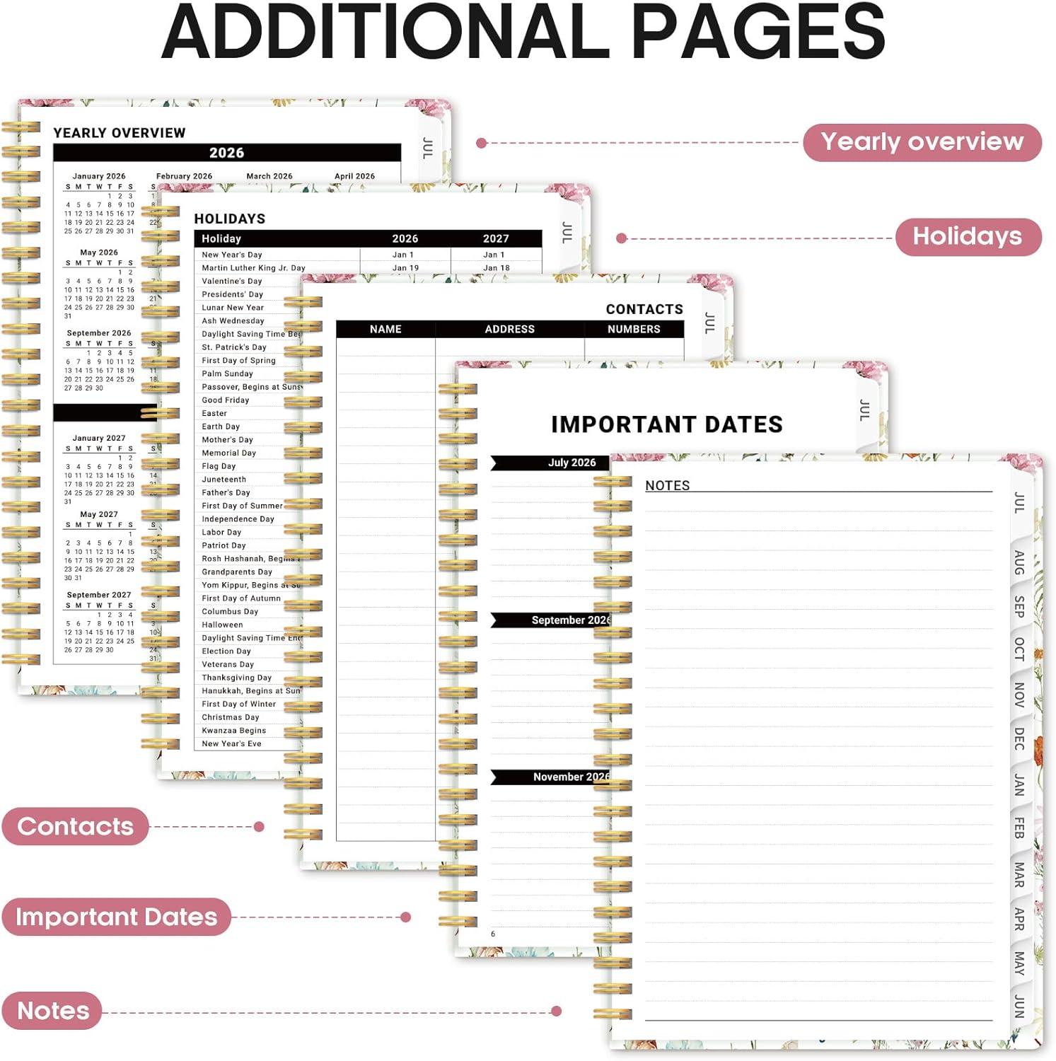 image:imagePlanner 20262027 Academic Year Monthly and Weekly Calendar Planner Jul 2026 Jun 2027 Hardcover Teacher Student Planning Agenda book with Tabs Perfect for School Office Supplies 63 x 85 Wild RoseAWildflowers