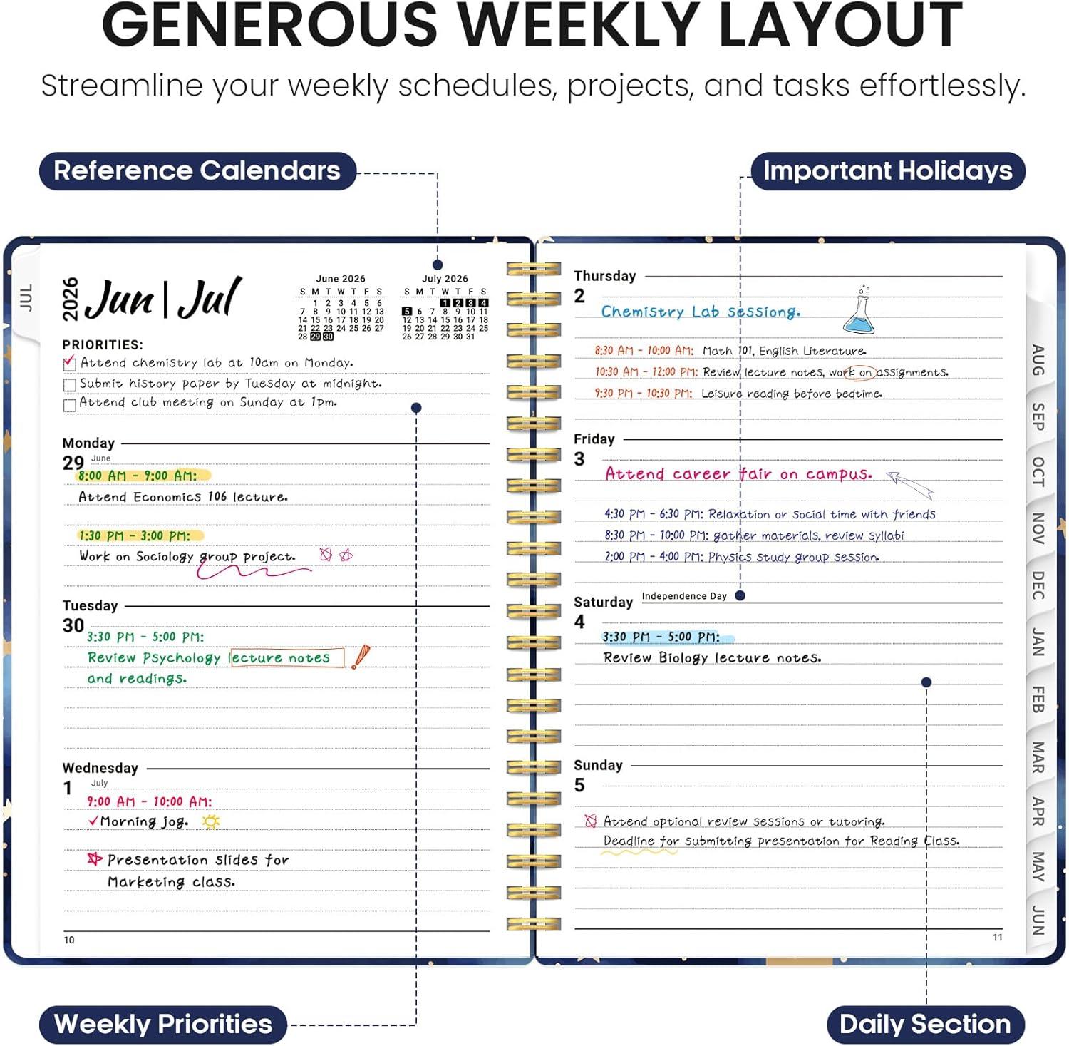 image:imagePlanner 20262027 Academic Year Monthly and Weekly Calendar Planner Jul 2026 Jun 2027 Hardcover Teacher Student Planning Agenda book with Tabs Perfect for School Office Supplies 63 x 85 Wild RoseJStarry Night