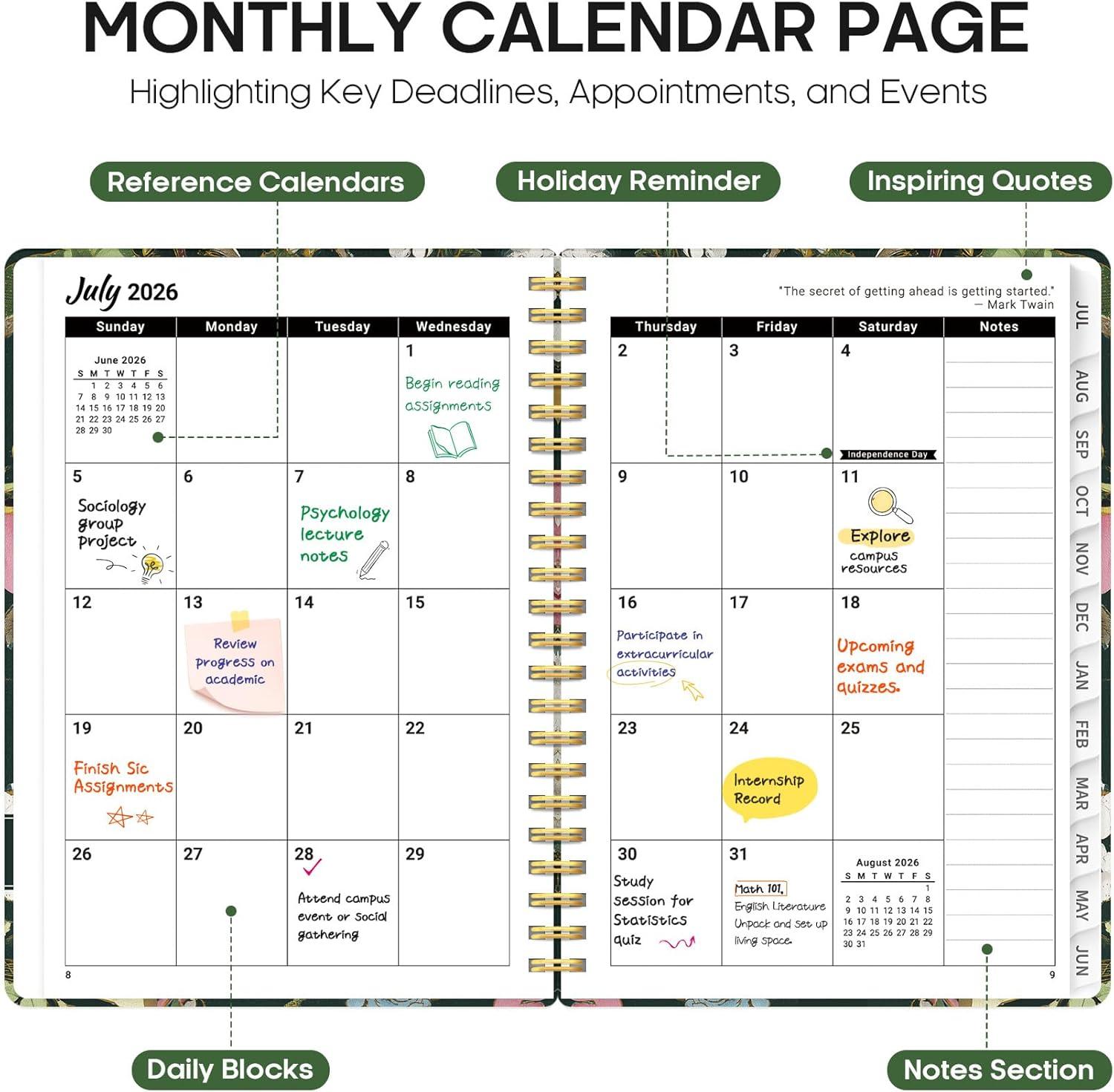 image:imagePlanner 20262027 Academic Year Monthly and Weekly Calendar Planner Jul 2026 Jun 2027 Hardcover Teacher Student Planning Agenda book with Tabs Perfect for School Office Supplies 63 x 85 Wild RosePColorful Painting