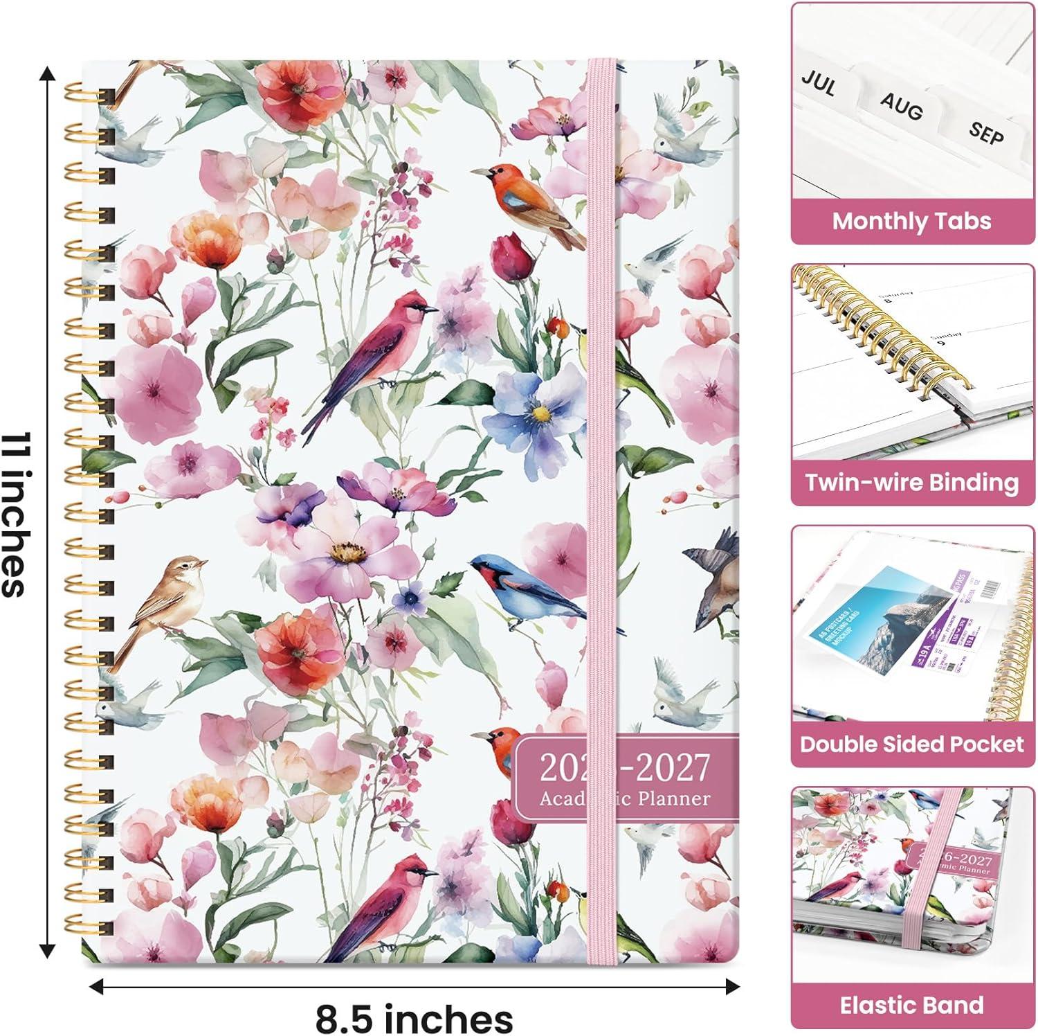 image:imagePlanner 20262027 Academic Year Monthly and Weekly Calendar Planner Jul 2026 Jun 2027 Hardcover Teacher Student Planning Agenda book with Tabs Perfect for School Office Supplies 63 x 85 Wild RoseLSongbird Bloom