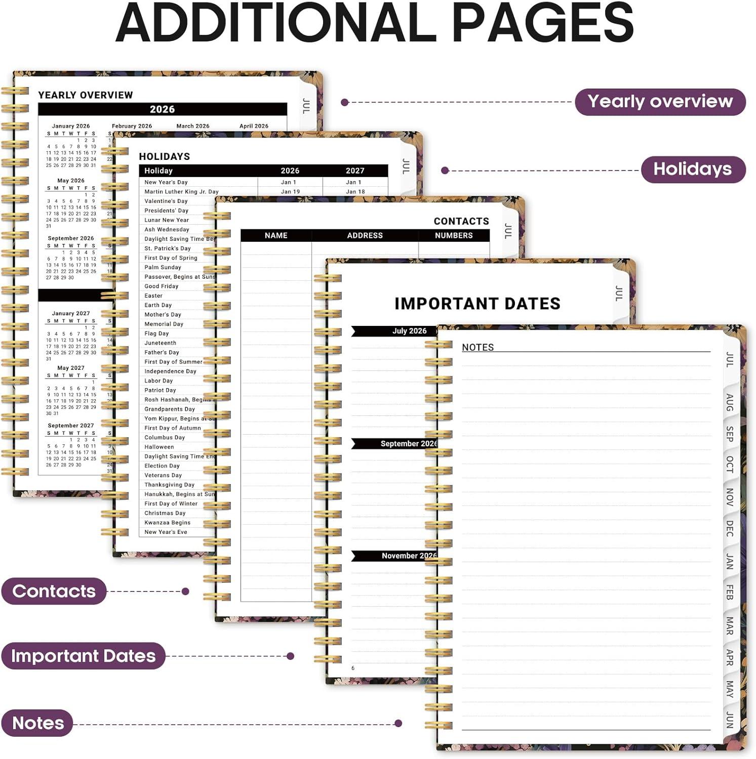 image:imagePlanner 20262027 Academic Year Monthly and Weekly Calendar Planner Jul 2026 Jun 2027 Hardcover Teacher Student Planning Agenda book with Tabs Perfect for School Office Supplies 63 x 85 Wild RoseEMidnight Bloom