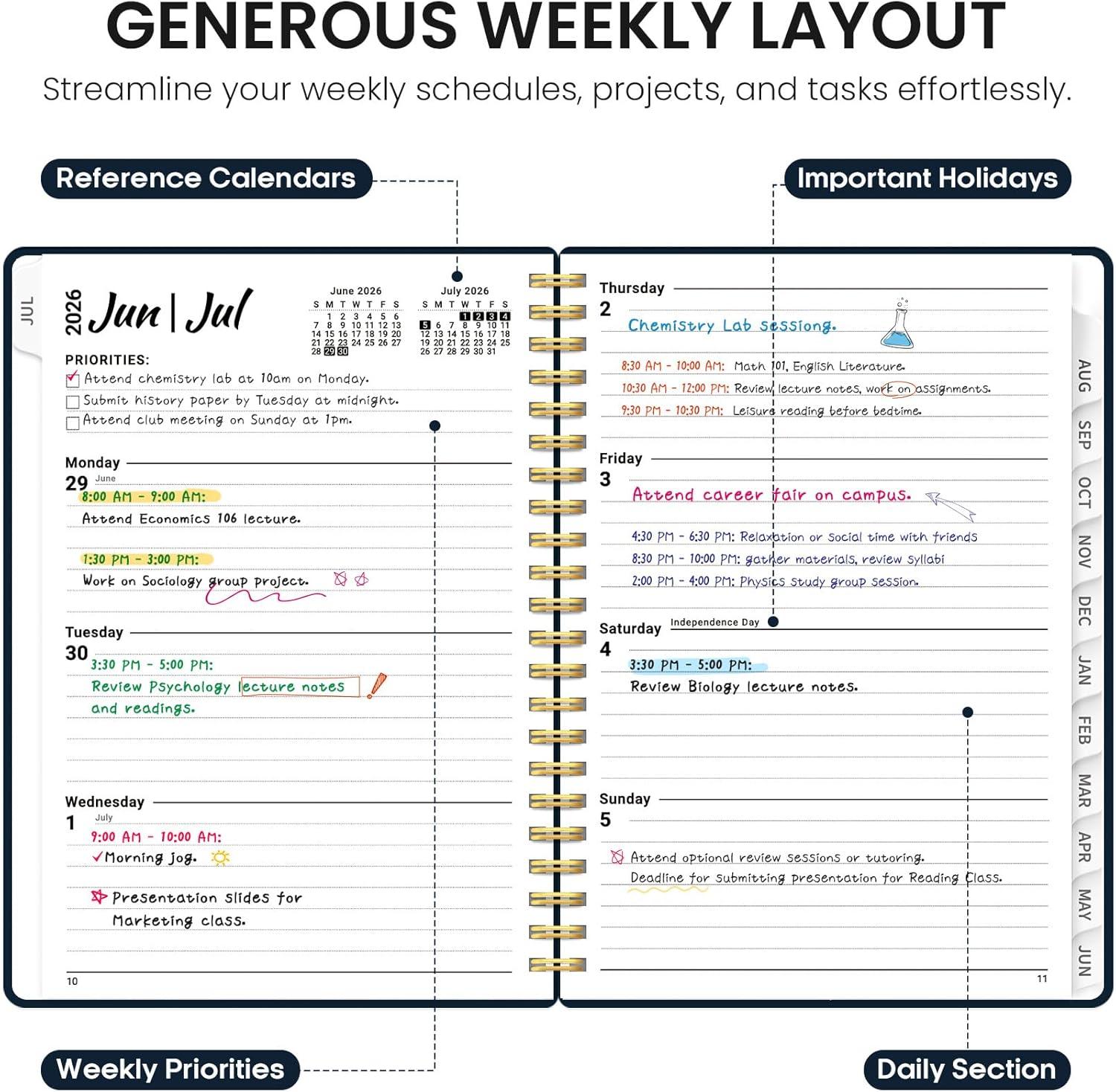 image:imagePlanner 20262027 Academic Year Monthly and Weekly Calendar Planner Jul 2026 Jun 2027 Hardcover Teacher Student Planning Agenda book with Tabs Perfect for School Office Supplies 63 x 85 Wild RoseZFloral Dream