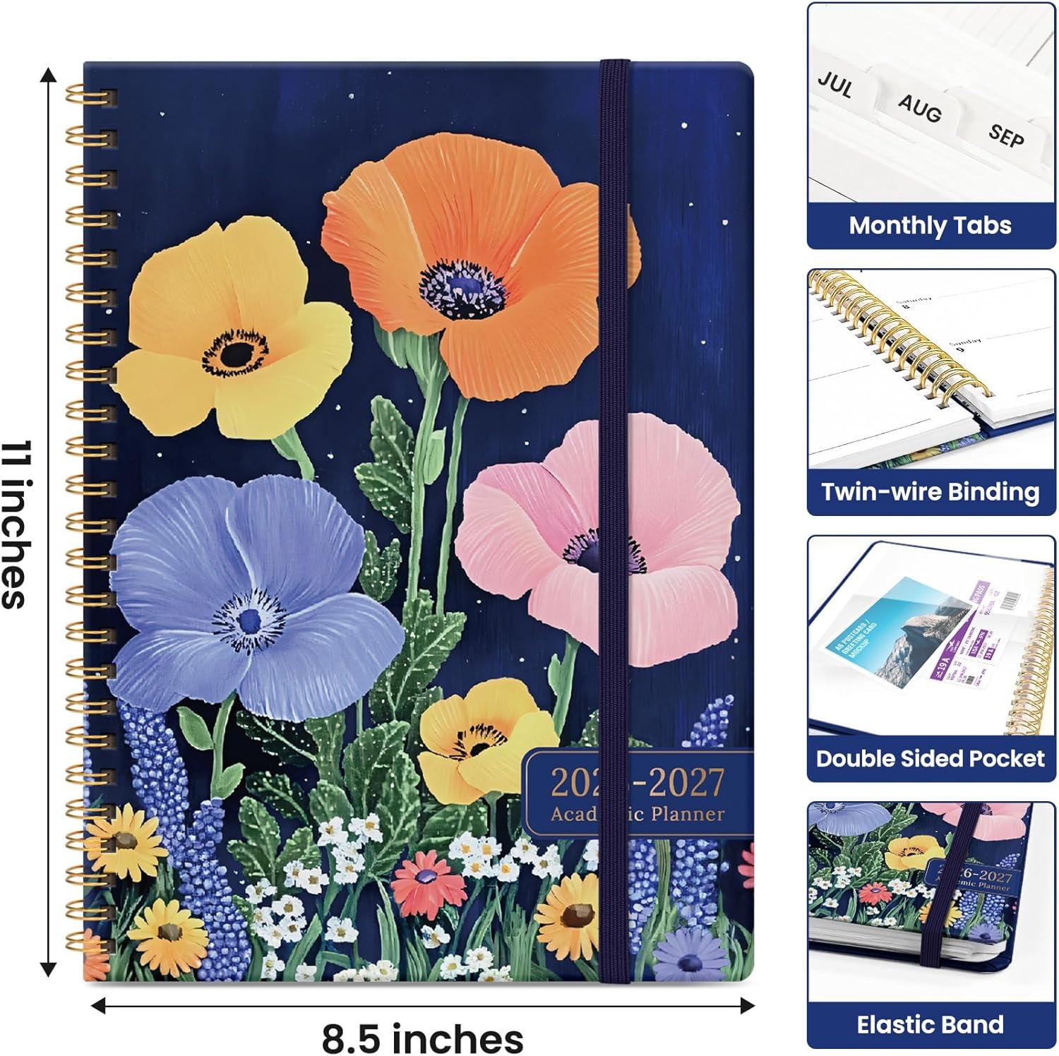 image:imagePlanner 20262027 Academic Year Monthly and Weekly Calendar Planner Jul 2026 Jun 2027 Hardcover Teacher Student Planning Agenda book with Tabs Perfect for School Office Supplies 63 x 85 Wild RoseOLavish Bloom