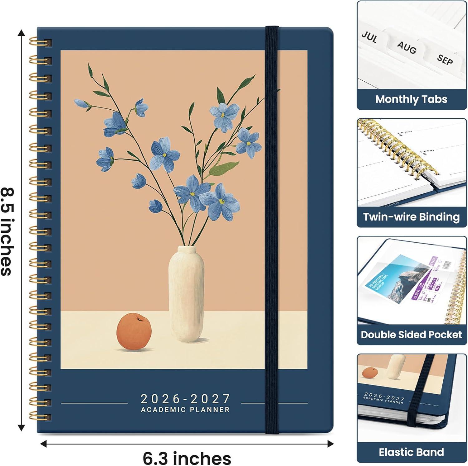 image:imagePlanner 20262027 Academic Year Monthly and Weekly Calendar Planner Jul 2026 Jun 2027 Hardcover Teacher Student Planning Agenda book with Tabs Perfect for School Office Supplies 63 x 85 Wild RoseSSoft Balance