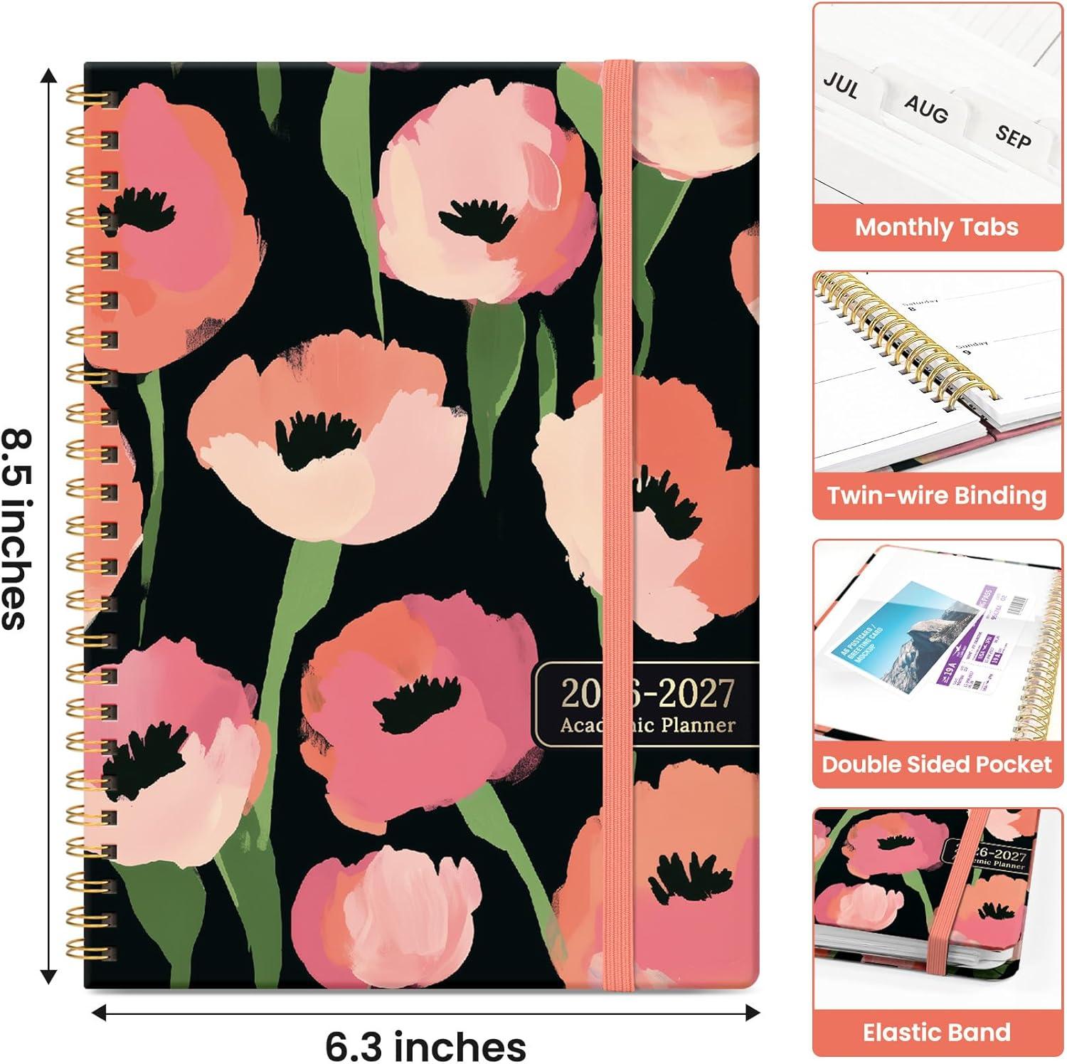 image:imagePlanner 20262027 Academic Year Weekly and Monthly Calender Planner from Jul 2026 Jun 2027 Spiral Bound School Planning Book Perfect for Teacher Student Women amp Men A5 63 x 85 HerbsYMidnight Poppies