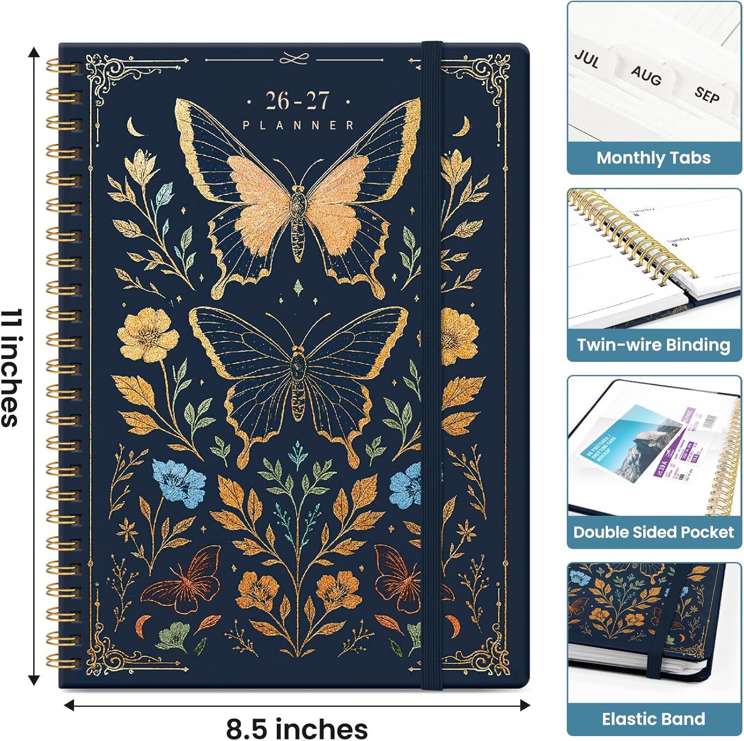 image:imagePlanner 20262027 Academic Year Weekly and Monthly Calender Planner from Jul 2026 Jun 2027 Spiral Bound School Planning Book Perfect for Teacher Student Women amp Men A5 63 x 85 HerbsIGolden Butterfly
