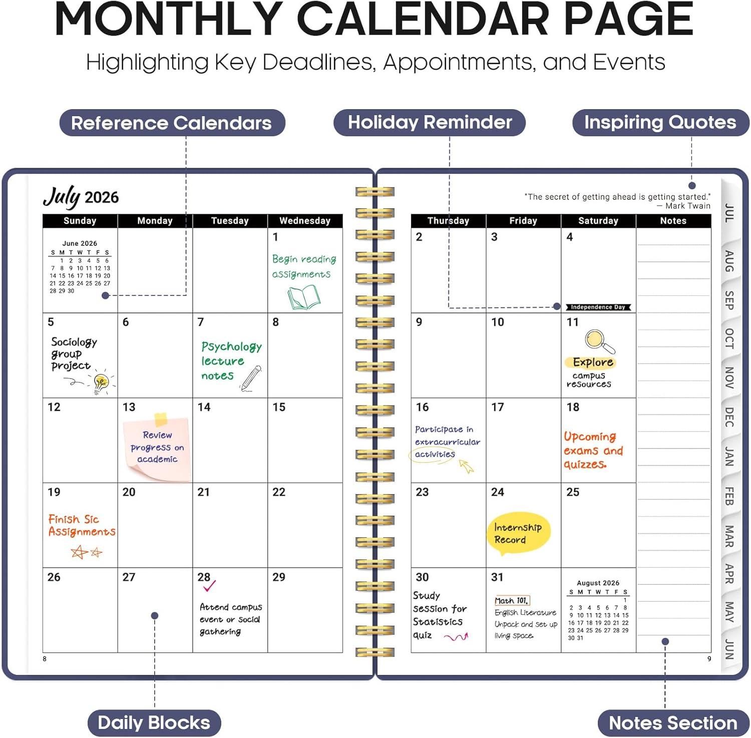 image:imagePlanner 20262027 Academic Year Weekly and Monthly Calender Planner from Jul 2026 Jun 2027 Spiral Bound School Planning Book Perfect for Teacher Student Women amp Men A5 63 x 85 HerbsRRoyal Flutter