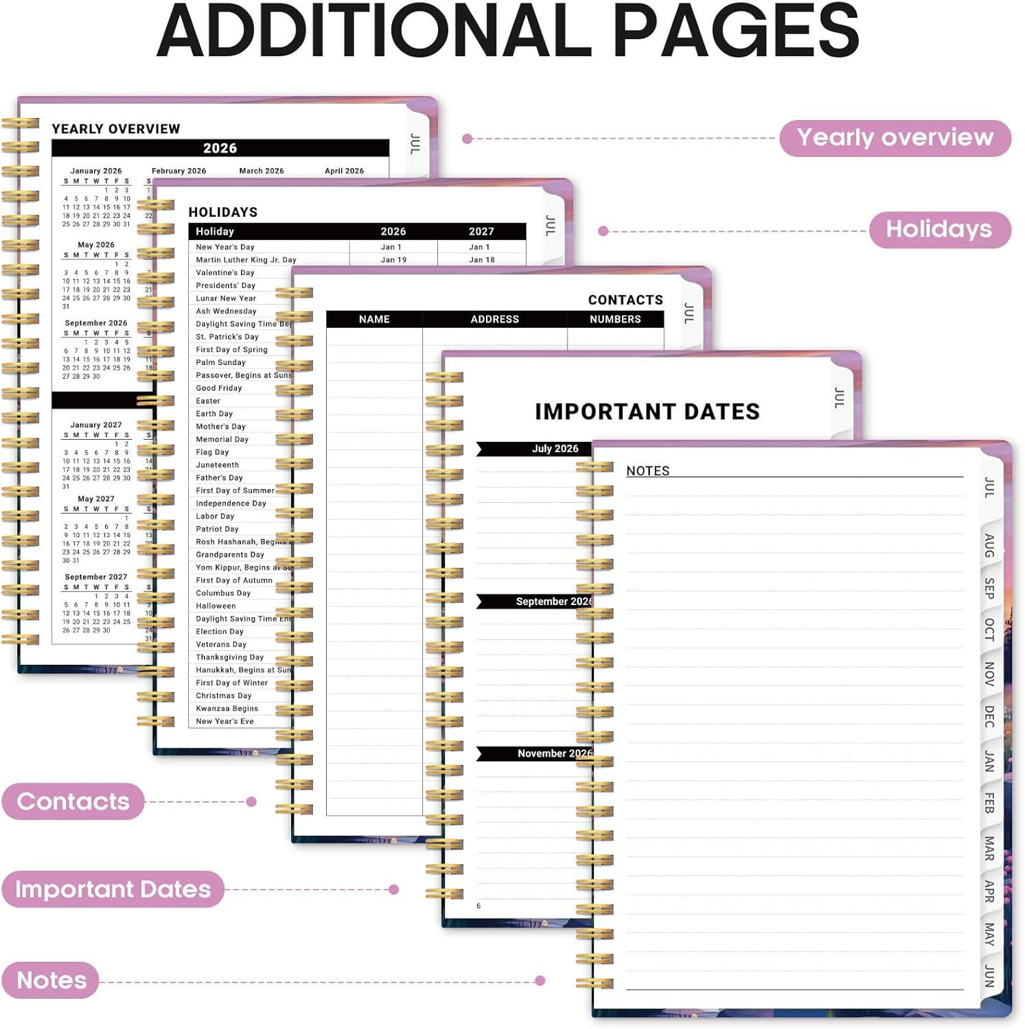 image:imagePlanner 20262027 Academic Year Weekly and Monthly Calender Planner from Jul 2026 Jun 2027 Spiral Bound School Planning Book Perfect for Teacher Student Women amp Men A5 63 x 85 HerbsJAlpine Twilight