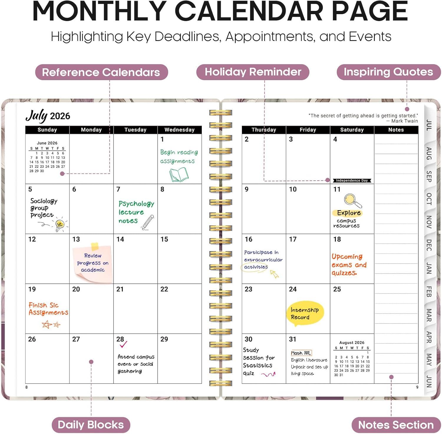 image:imagePlanner 20262027 Academic Year Weekly and Monthly Calender Planner from Jul 2026 Jun 2027 Spiral Bound School Planning Book Perfect for Teacher Student Women amp Men A5 63 x 85 HerbsNSoft Peony