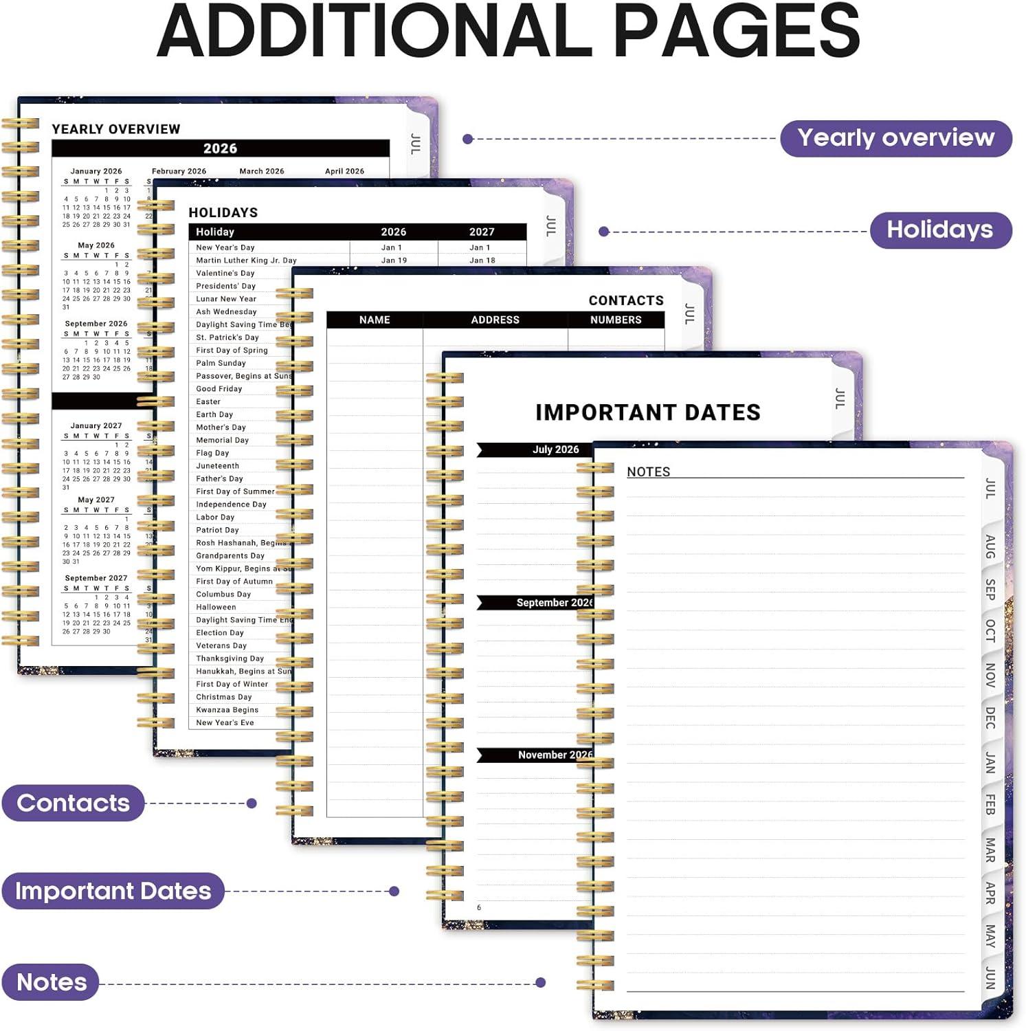 image:imagePlanner 20262027 Academic Year Weekly and Monthly Calender Planner from Jul 2026 Jun 2027 Spiral Bound School Planning Book Perfect for Teacher Student Women amp Men A5 63 x 85 HerbsLCosmic Amethyst