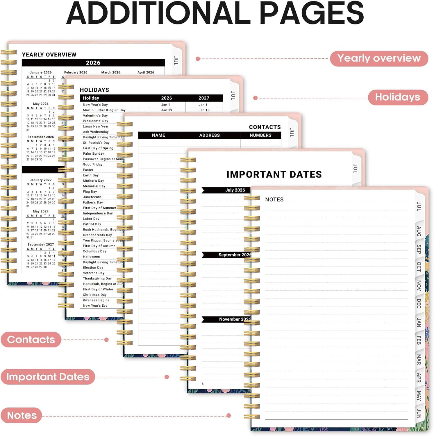 image:imagePlanner 20262027 Academic Year Weekly and Monthly Calender Planner from Jul 2026 Jun 2027 Spiral Bound School Planning Book Perfect for Teacher Student Women amp Men A5 63 x 85 HerbsZMeadow Wanderer