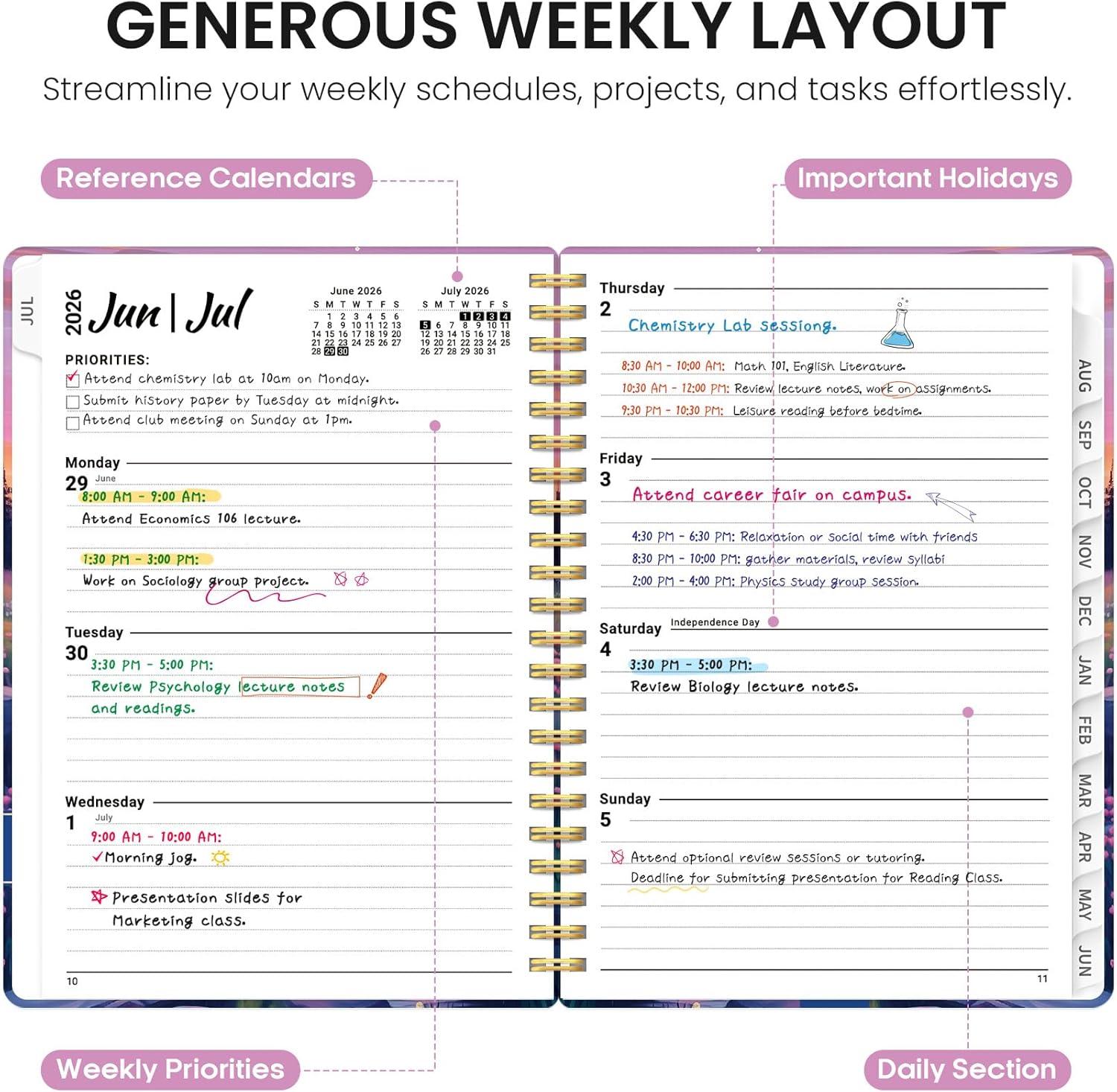 image:imagePlanner 20262027 Academic Year Weekly and Monthly Calender Planner from Jul 2026 Jun 2027 Spiral Bound School Planning Book Perfect for Teacher Student Women amp Men A5 63 x 85 HerbsJAlpine Twilight